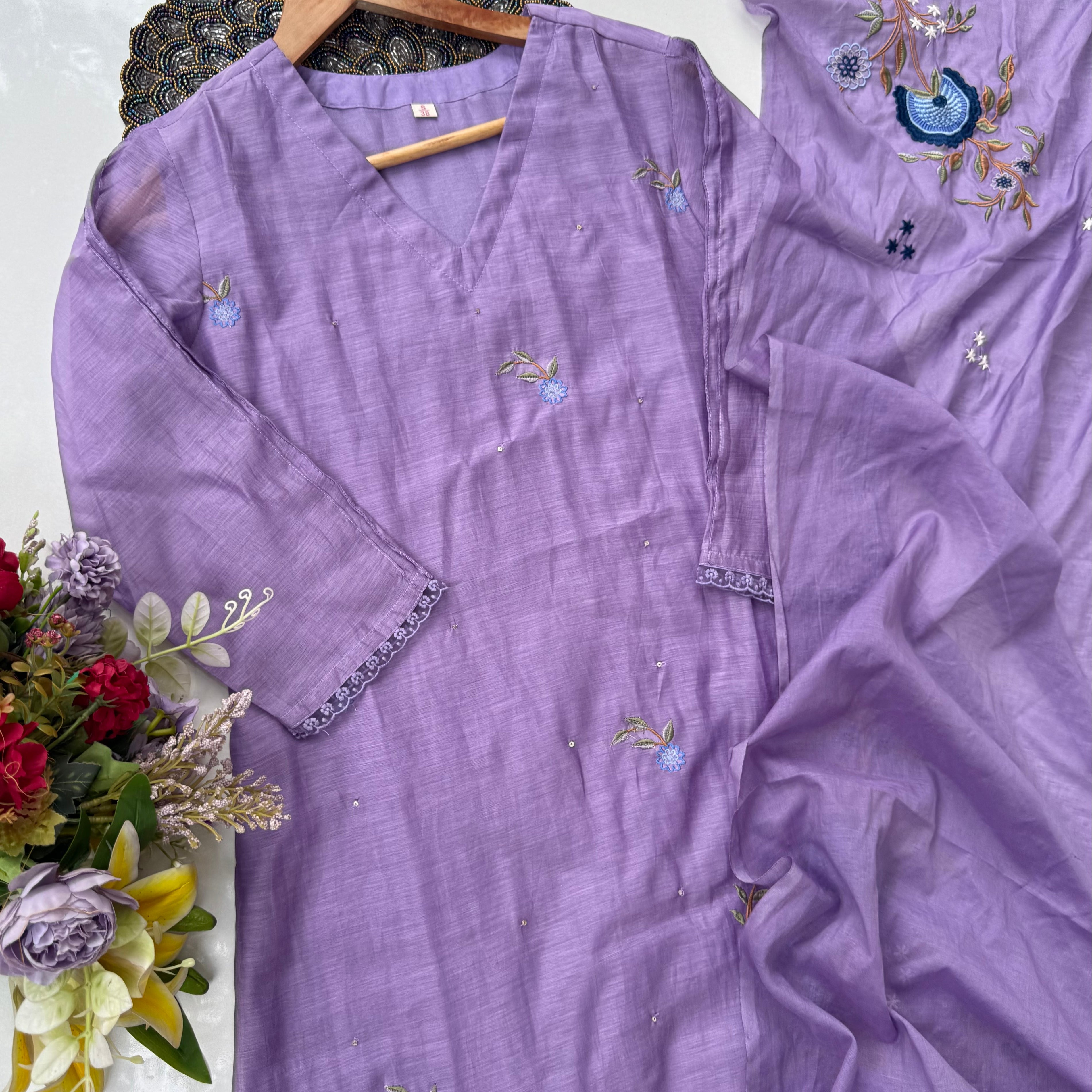 “EKTA” Beautiful premium Mul Chanderi A line suit set