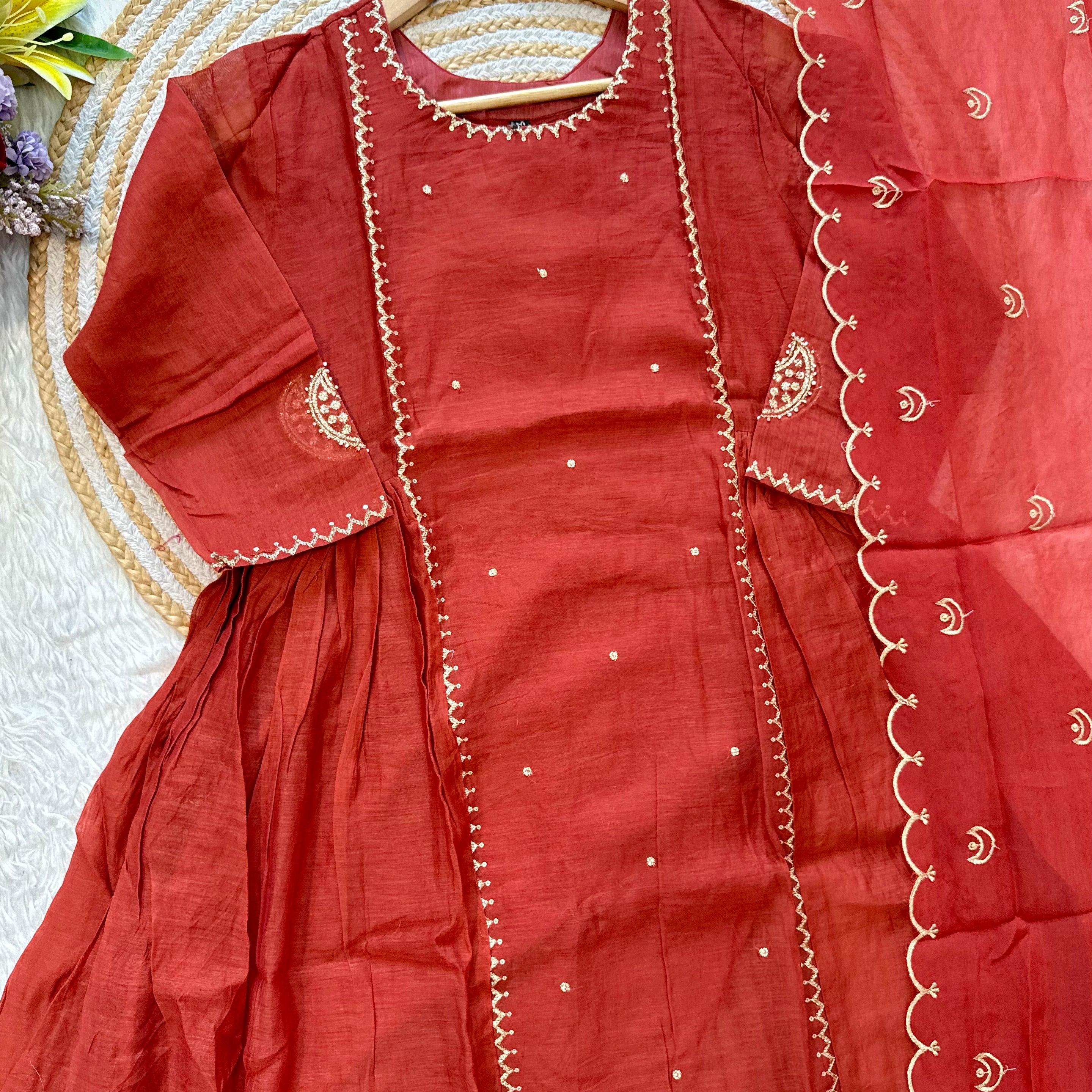 “MUL” Beautiful Mul Chanderi anarkali kurti set