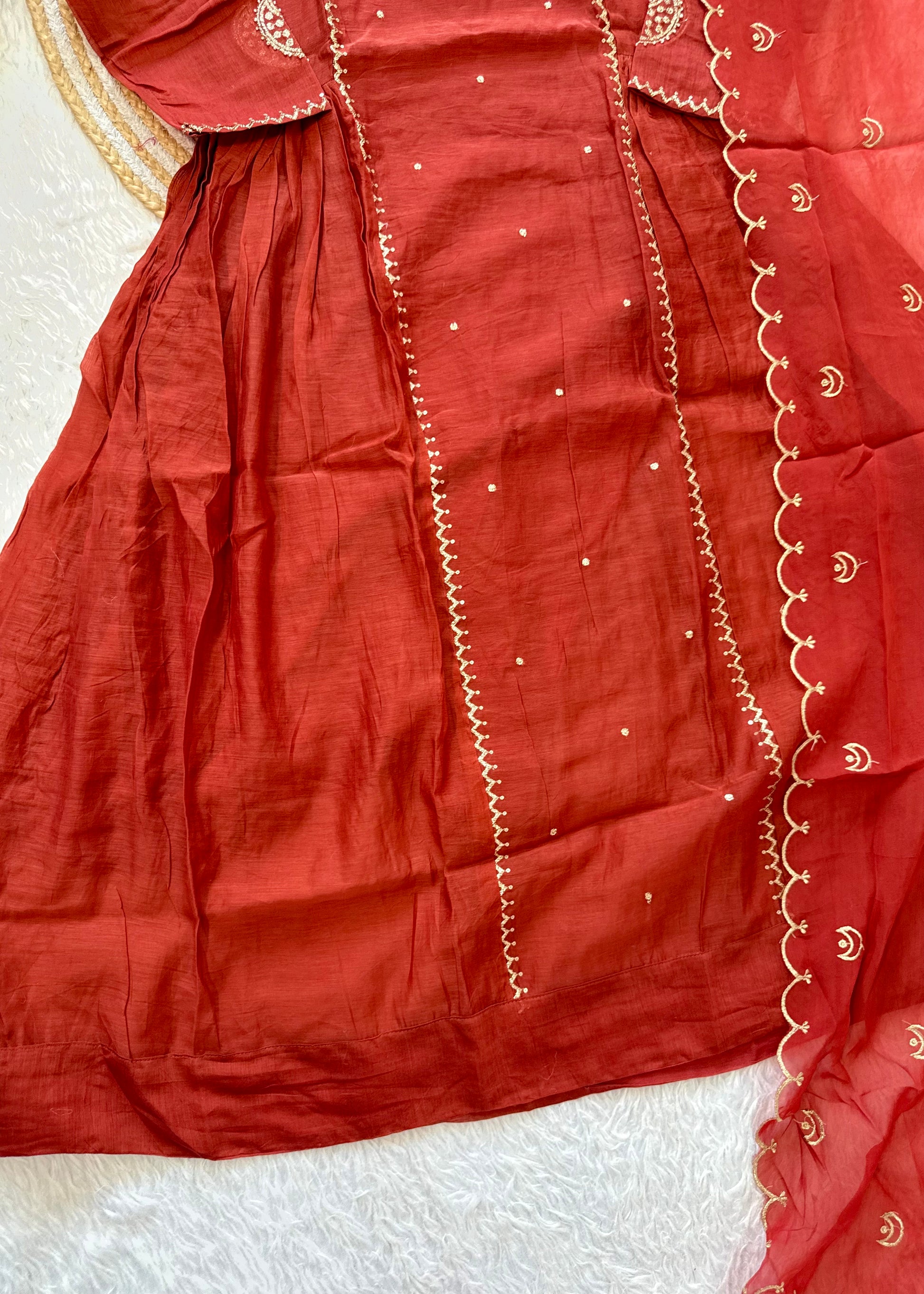 “MUL” Beautiful Mul Chanderi anarkali kurti set