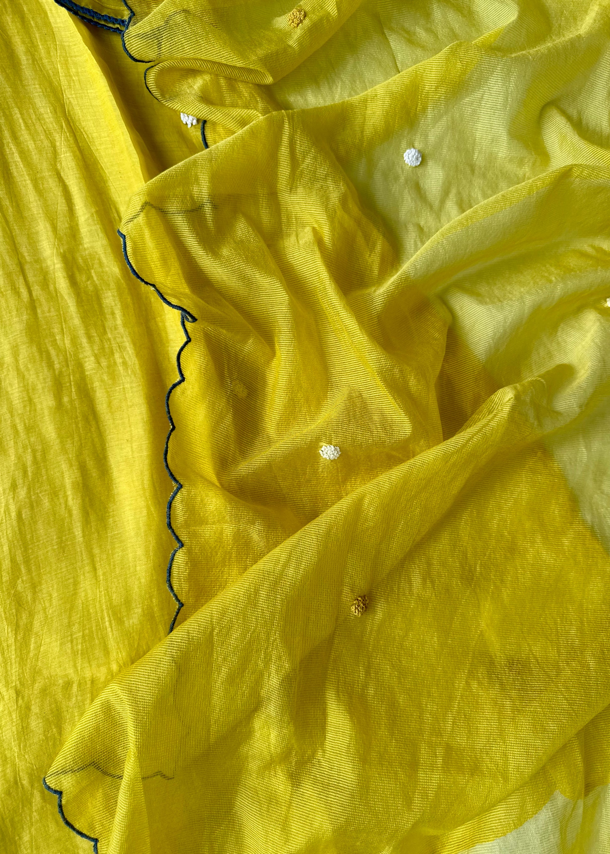 “Mirror” Lemon Yellow Mul Chanderi Mirror Work A Line kurta set