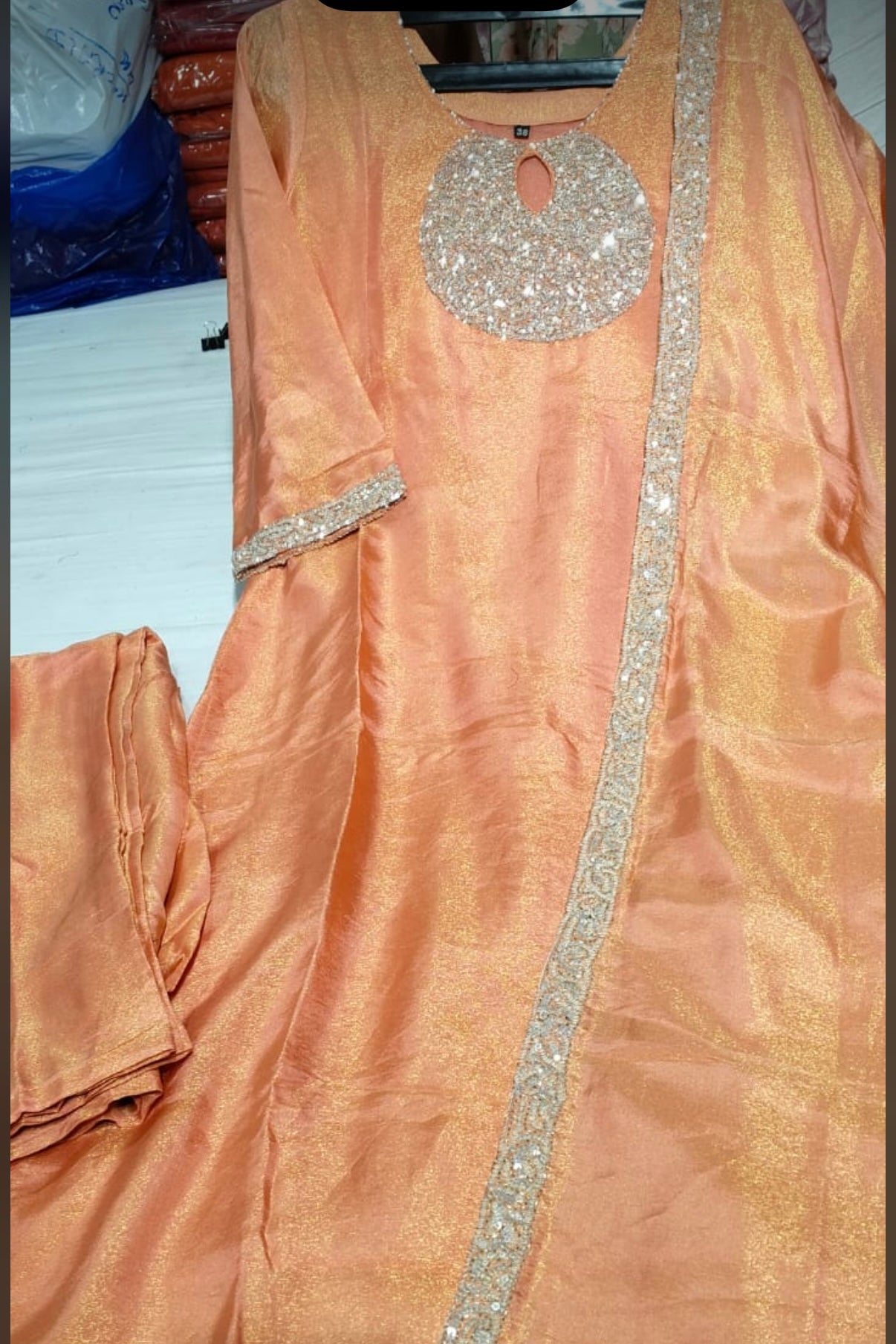 “SHINE” Beautiful brown with gold tone shimmer tissue kurta set