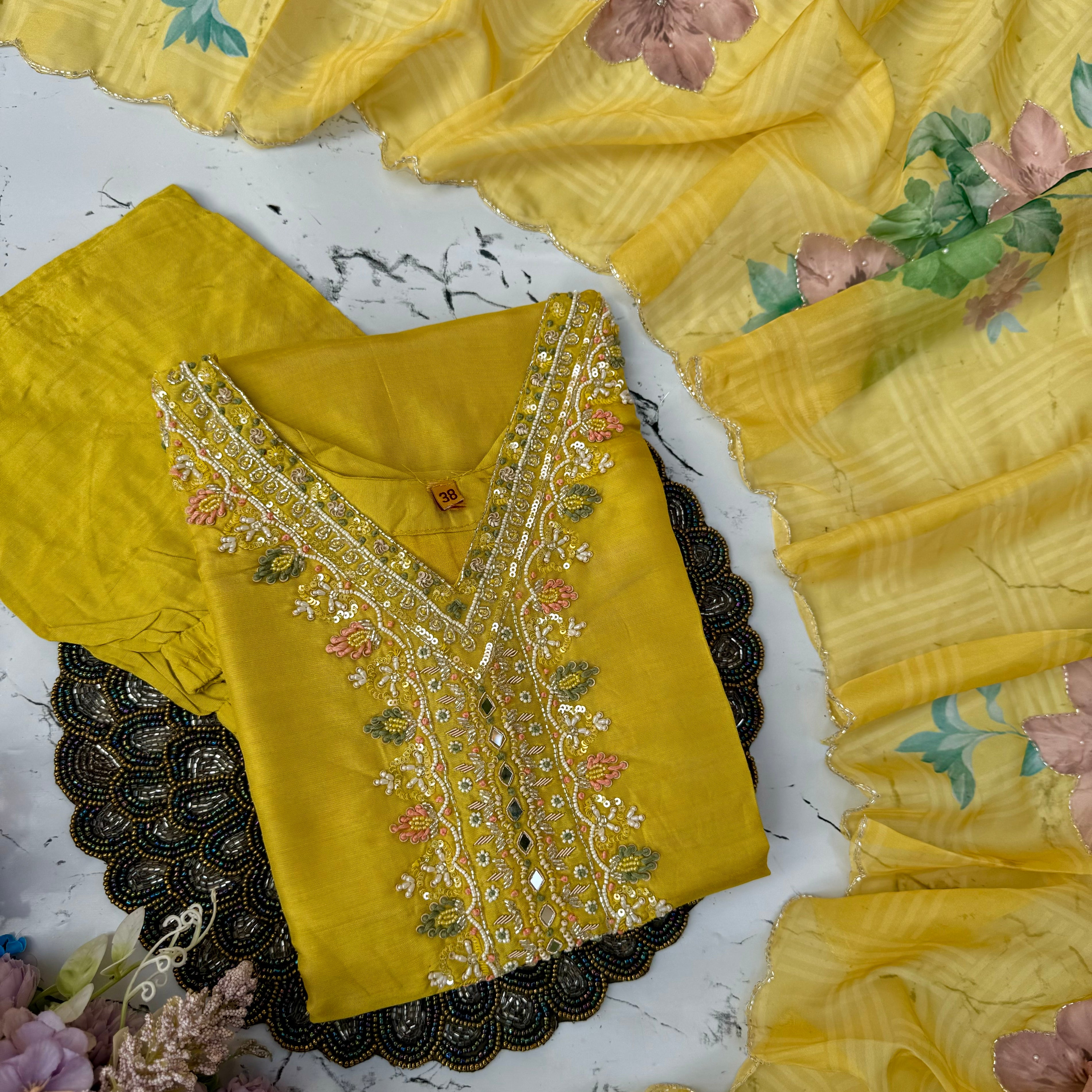 "Karnika" Party wear Heavy handwork dola silk kurta set