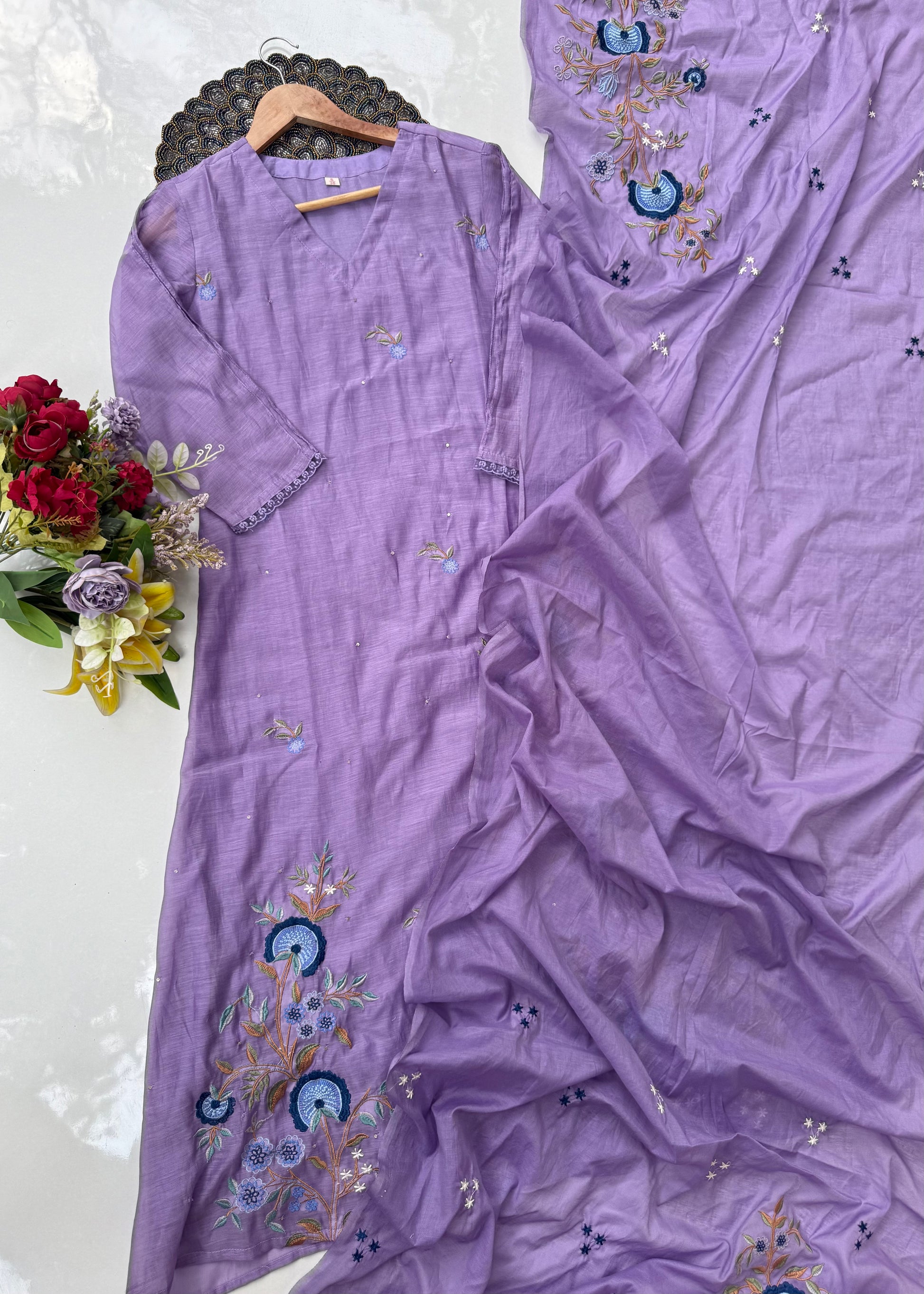“EKTA” Beautiful premium Mul Chanderi A line suit set