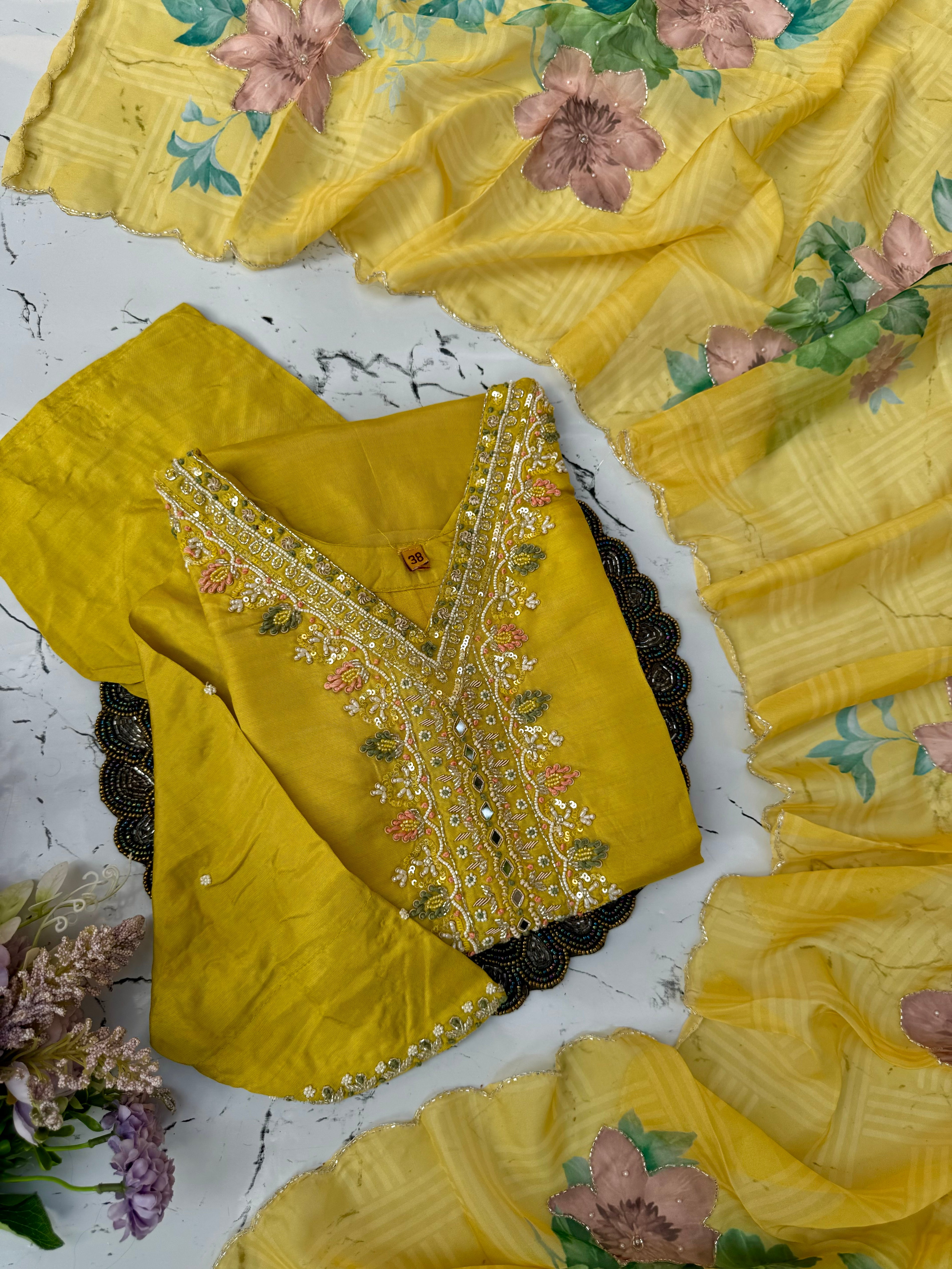 "Karnika" Party wear Heavy handwork dola silk kurta set