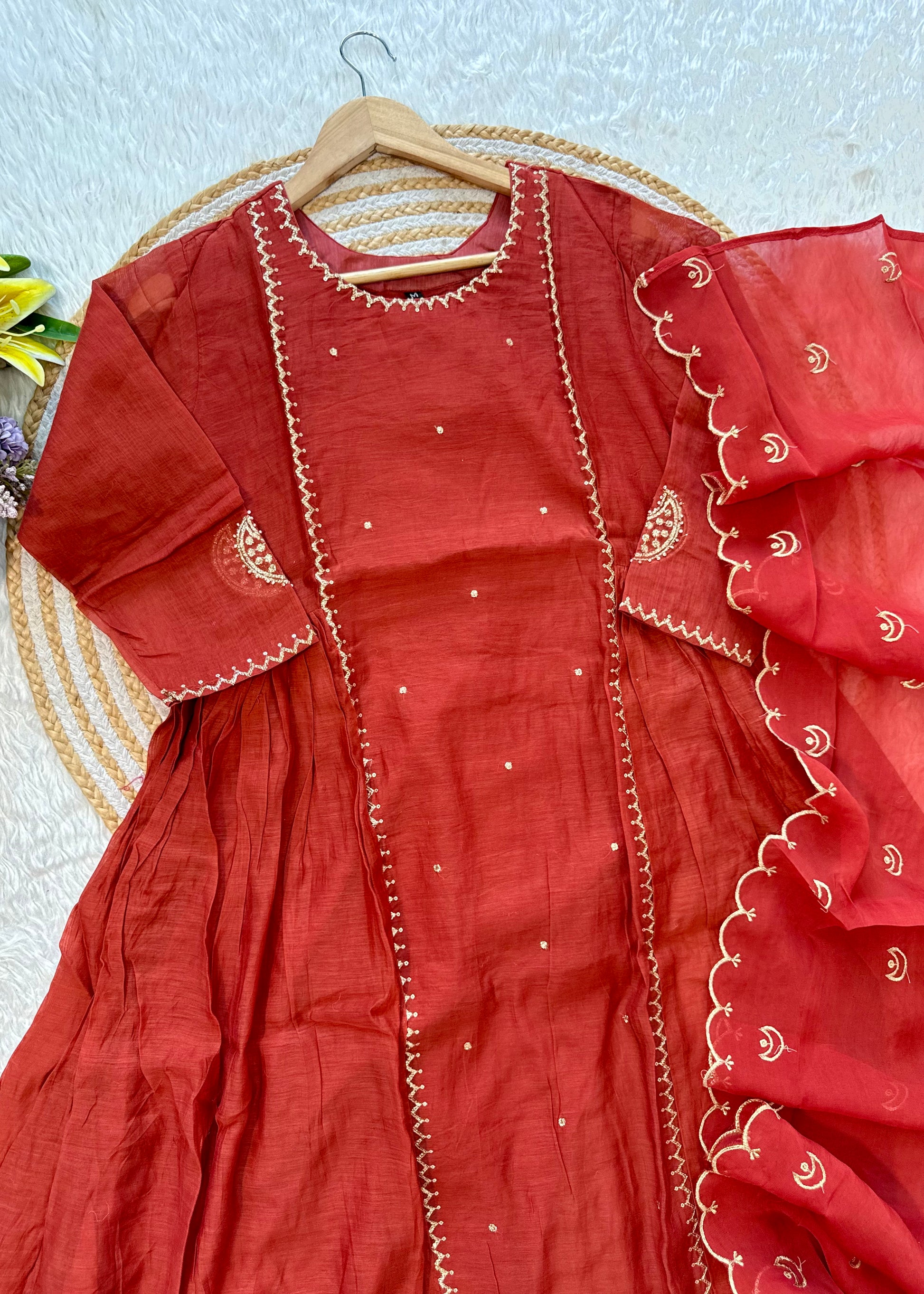 “MUL” Beautiful Mul Chanderi anarkali kurti set