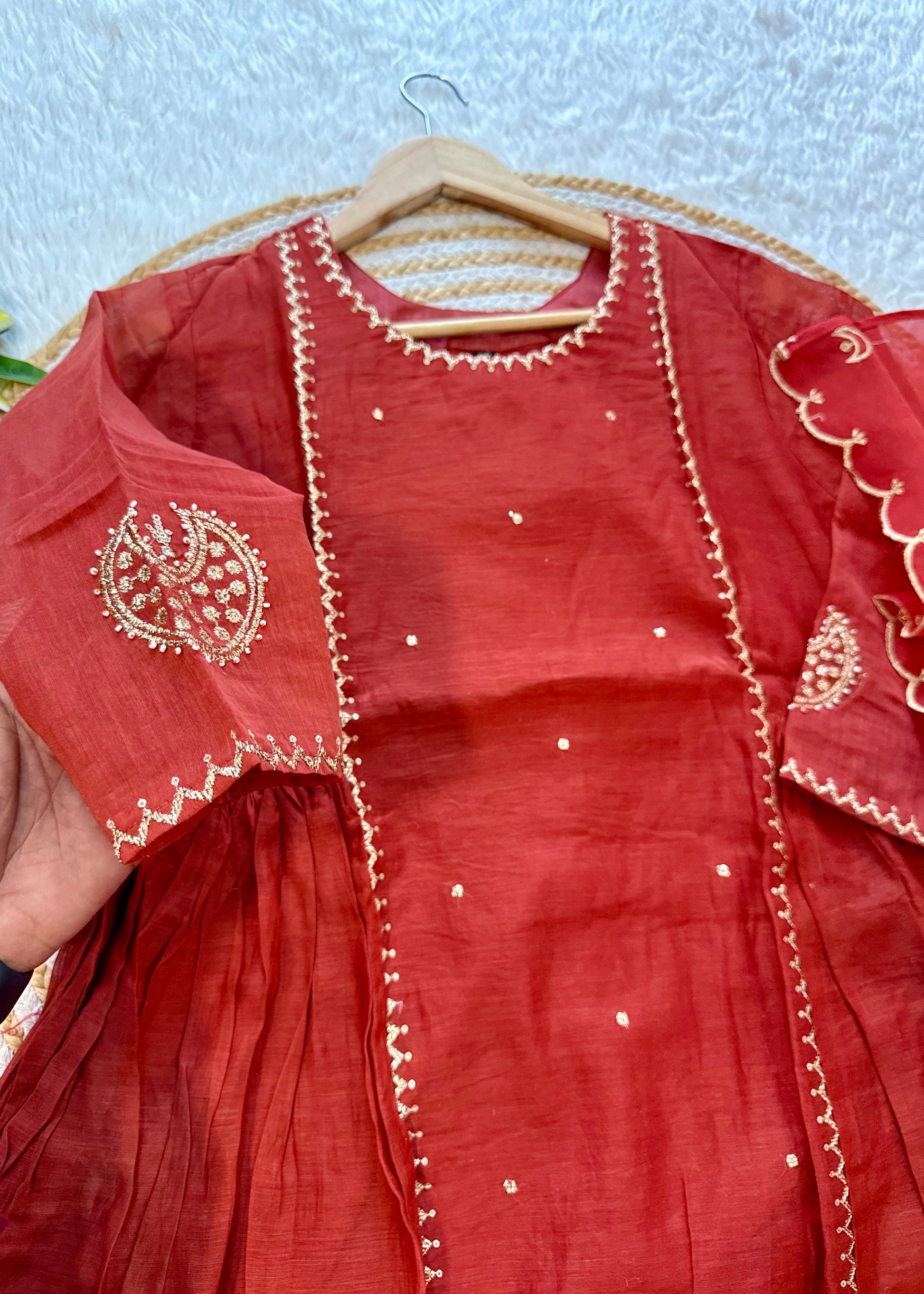 “MUL” Beautiful Mul Chanderi anarkali kurti set