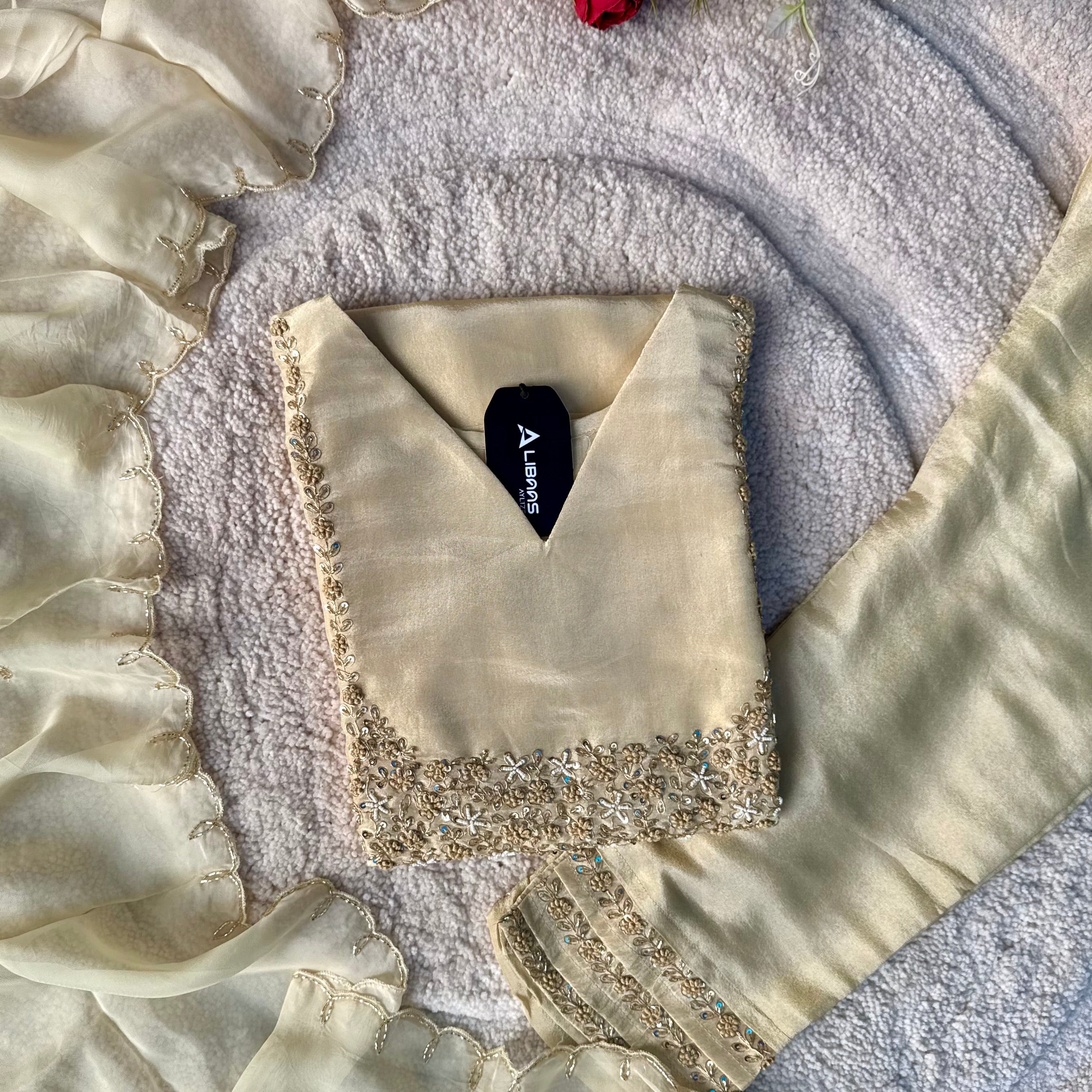 “Jini” Tissue silk handcrafted kurti bottom dupatta set 🛍️