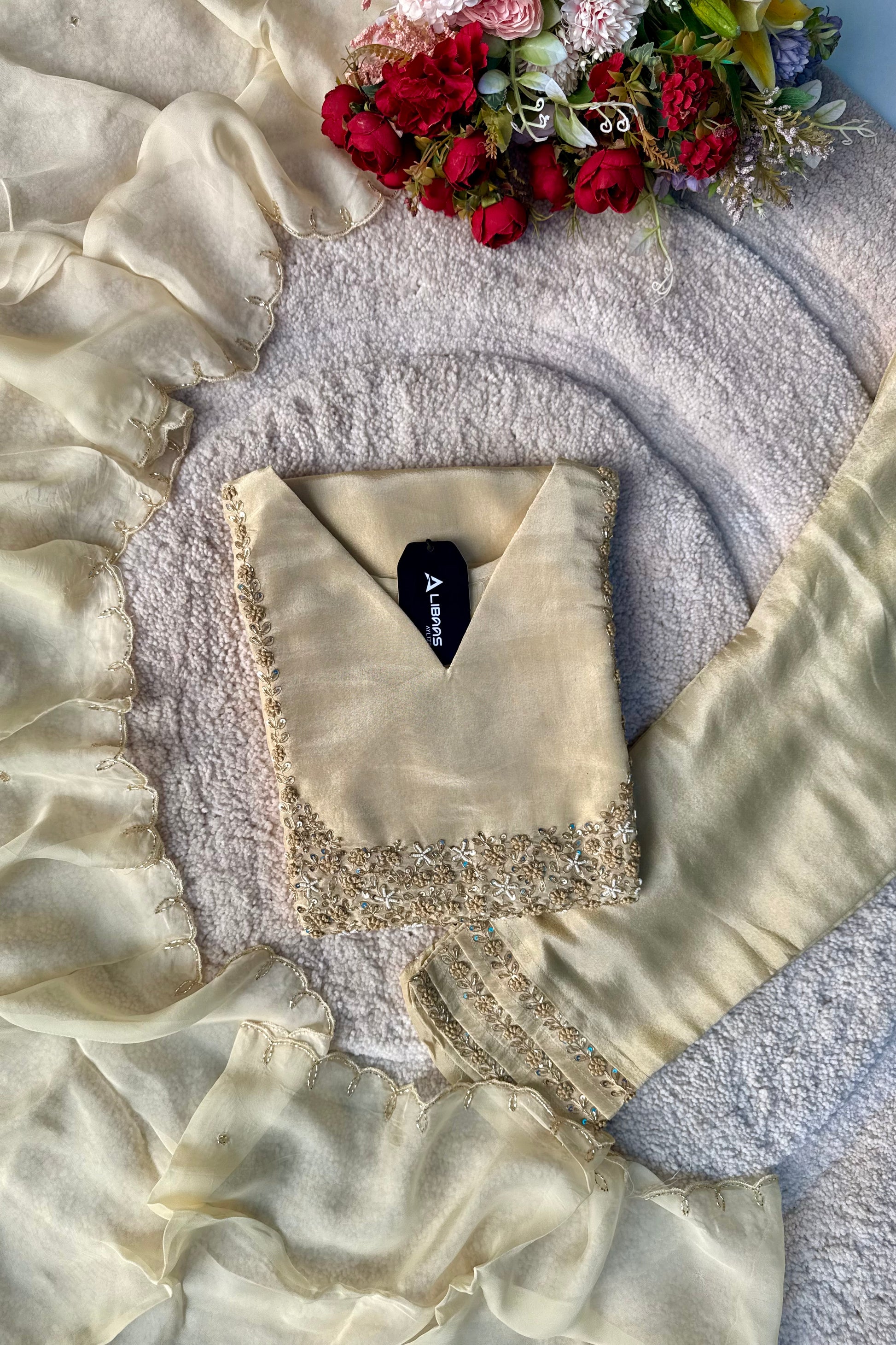 “Jini” Tissue silk handcrafted kurti bottom dupatta set 🛍️