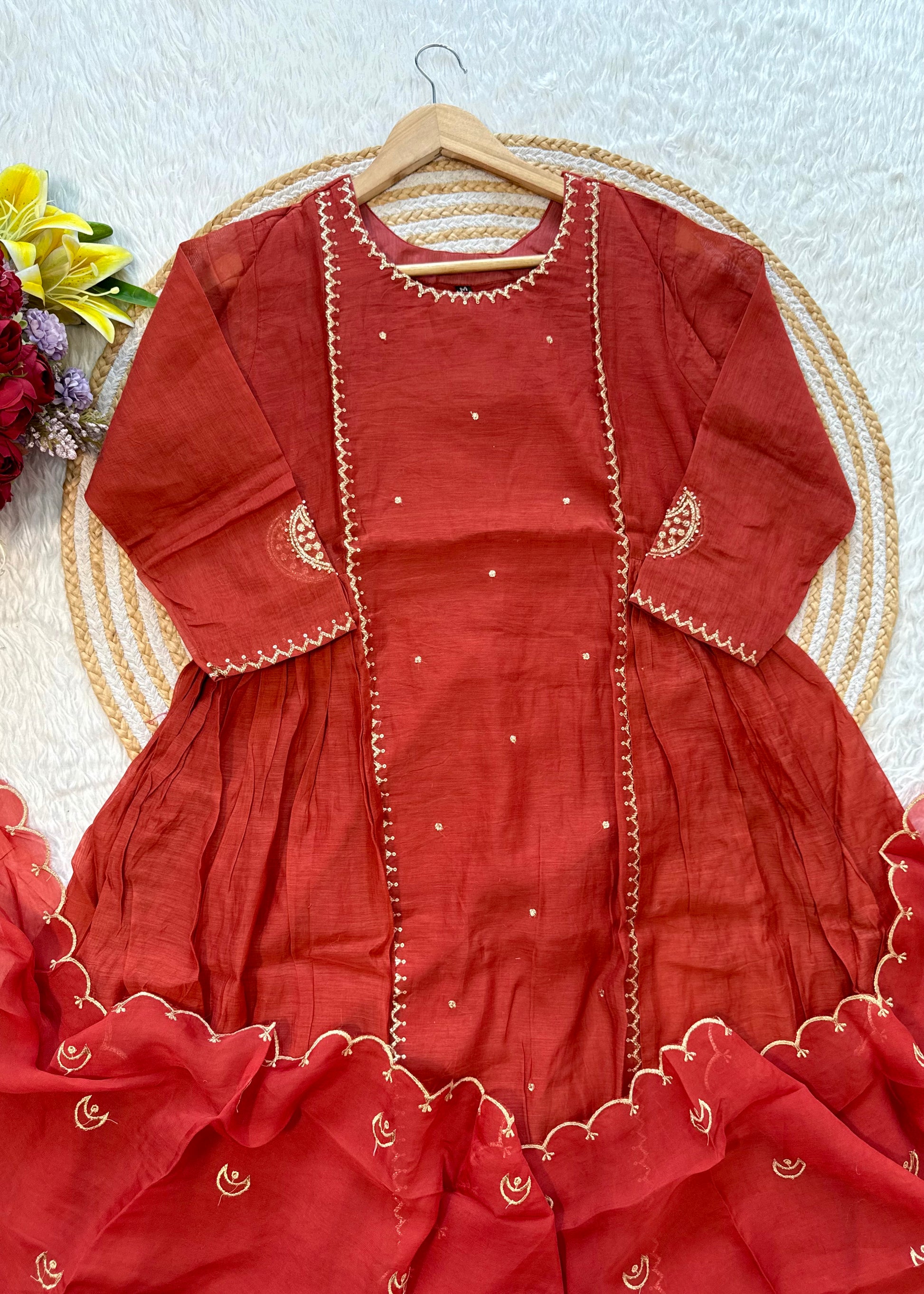 “MUL” Beautiful Mul Chanderi anarkali kurti set