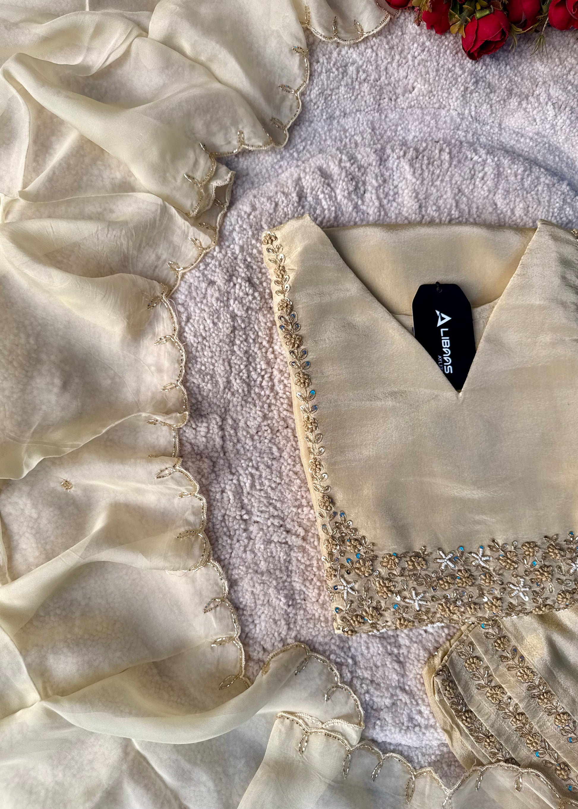 “Jini” Tissue silk handcrafted kurti bottom dupatta set 🛍️