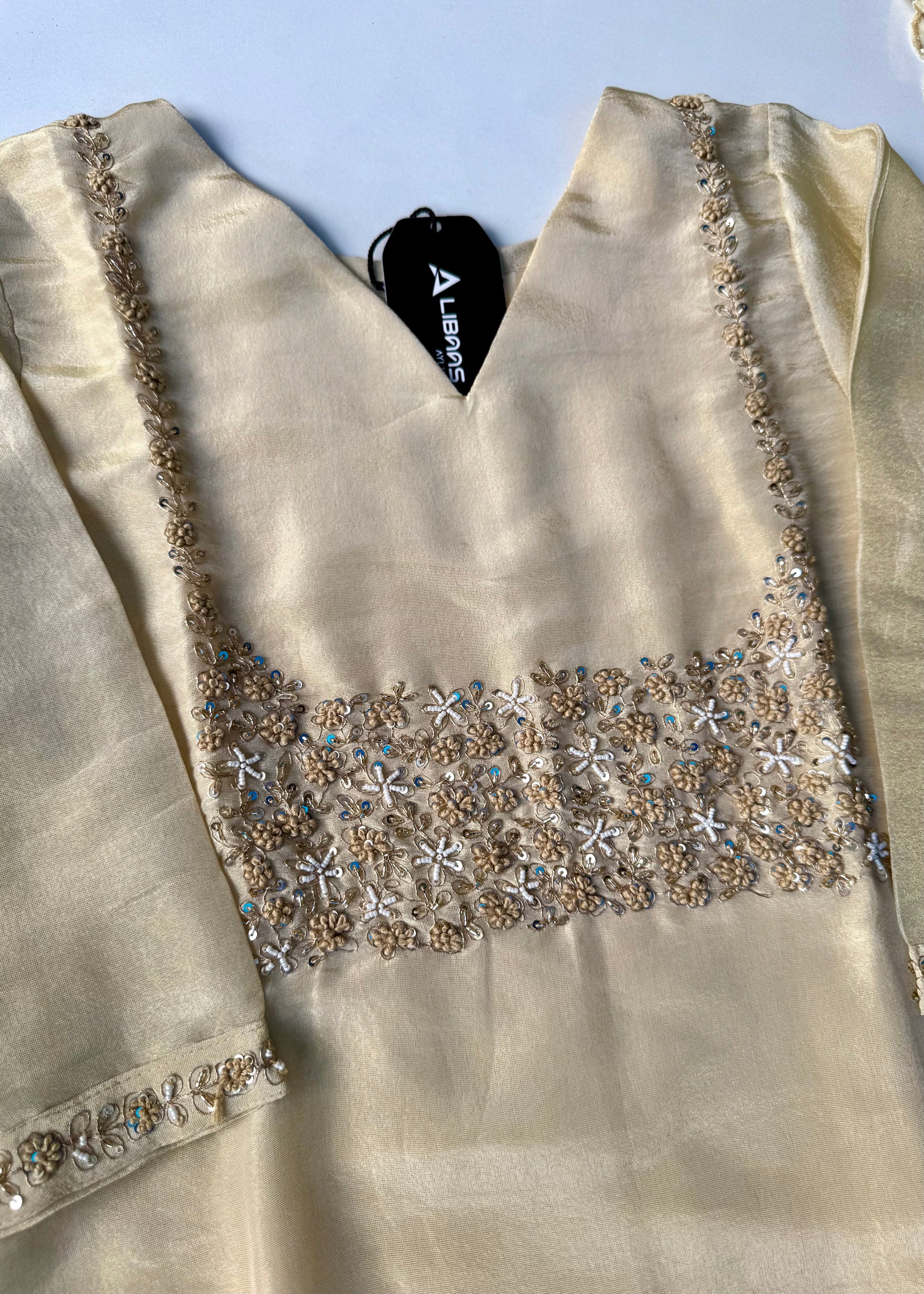 “Jini” Tissue silk handcrafted kurti bottom dupatta set 🛍️