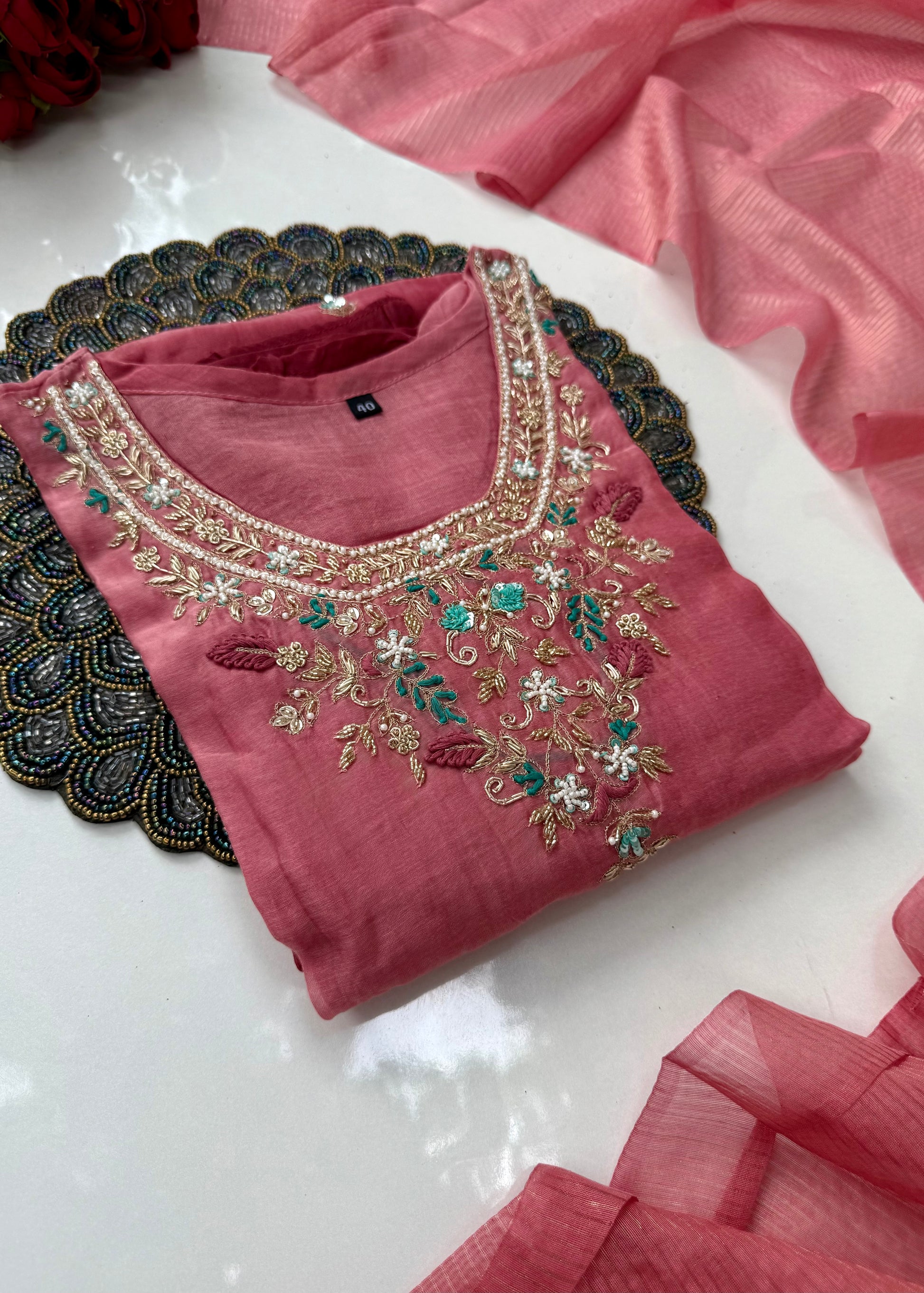 “Ruby” party wear Mul Chanderi Aline ombre kurta set 🛍️