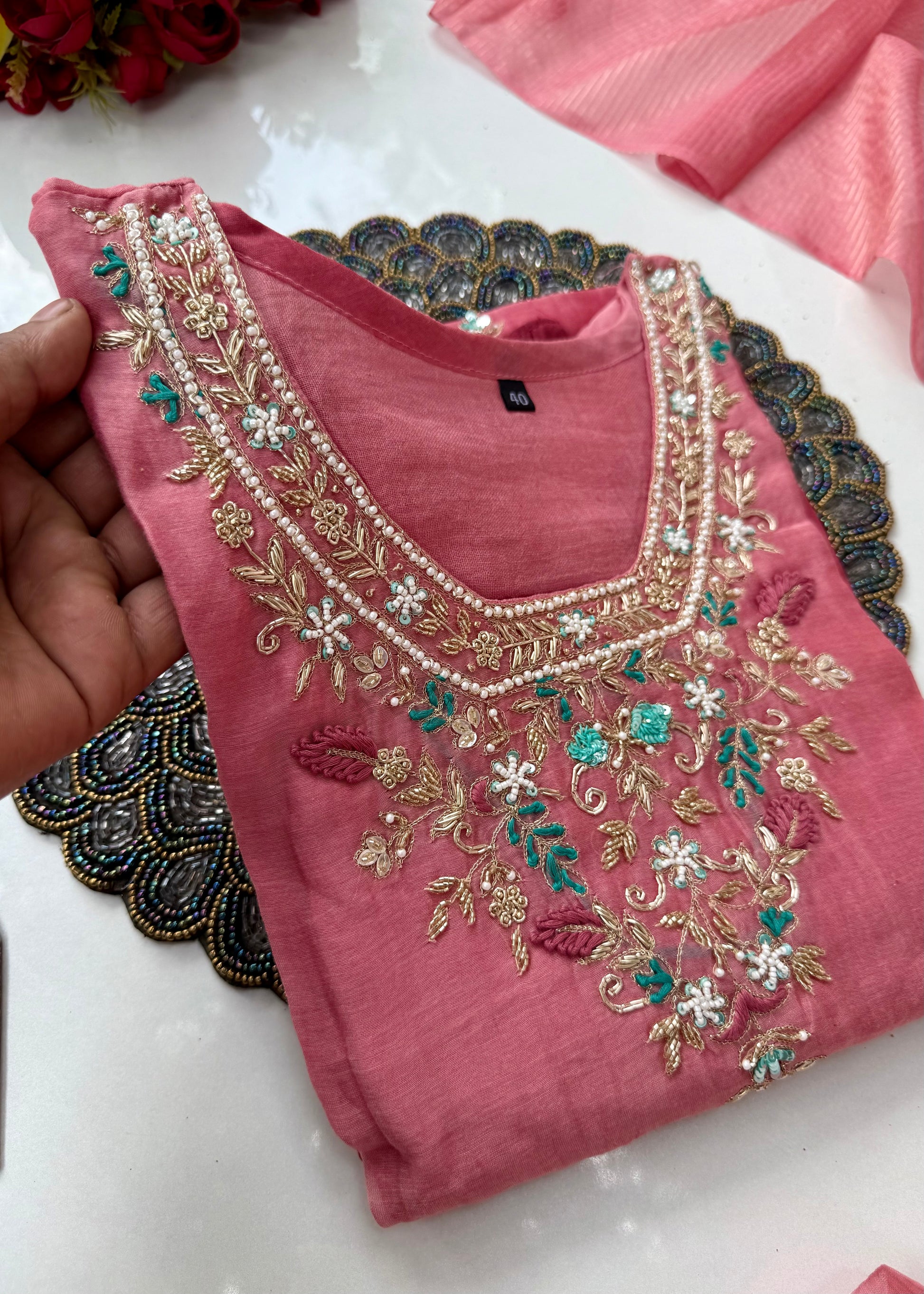 “Ruby” party wear Mul Chanderi Aline ombre kurta set 🛍️