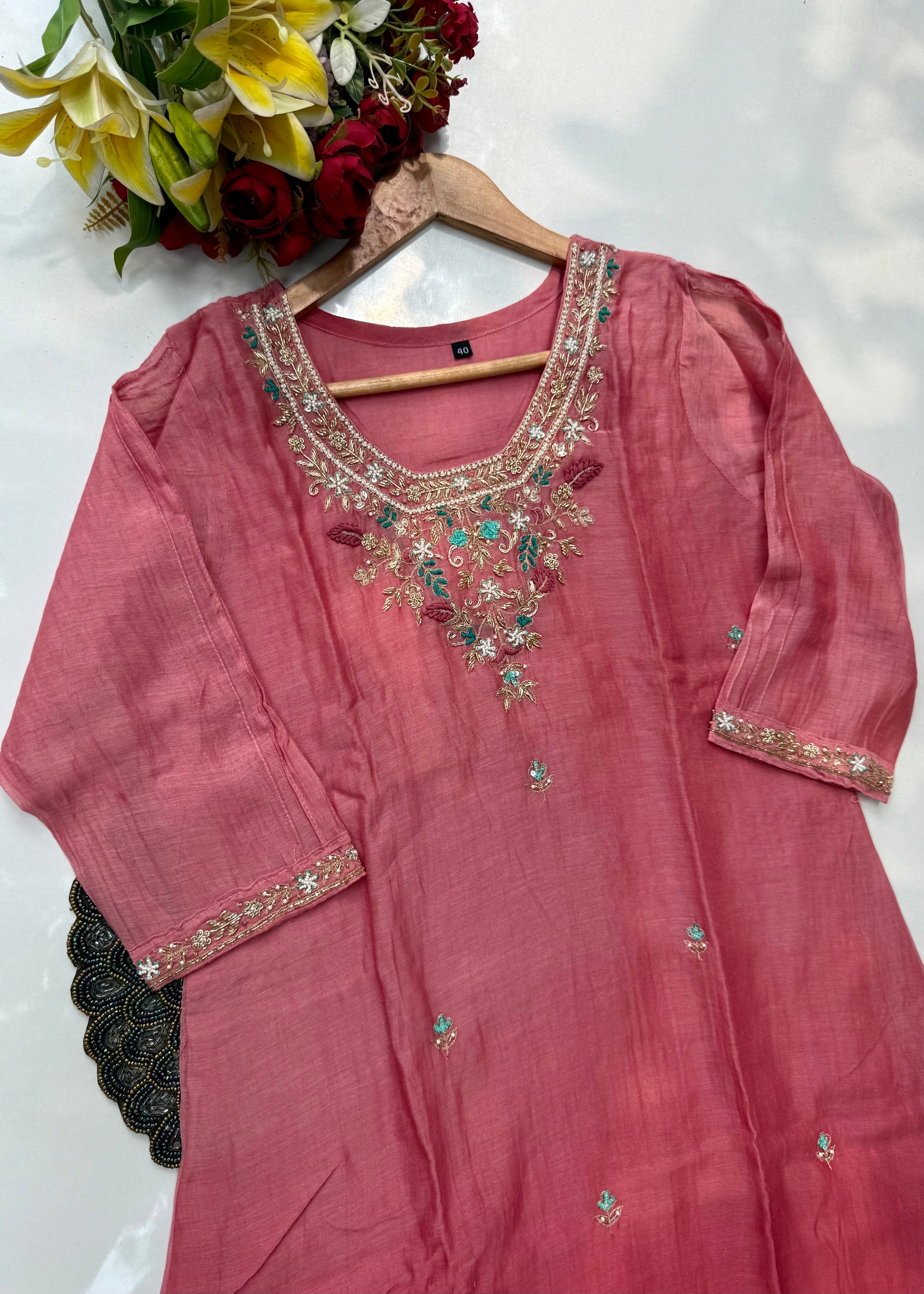 “Ruby” party wear Mul Chanderi Aline ombre kurta set 🛍️