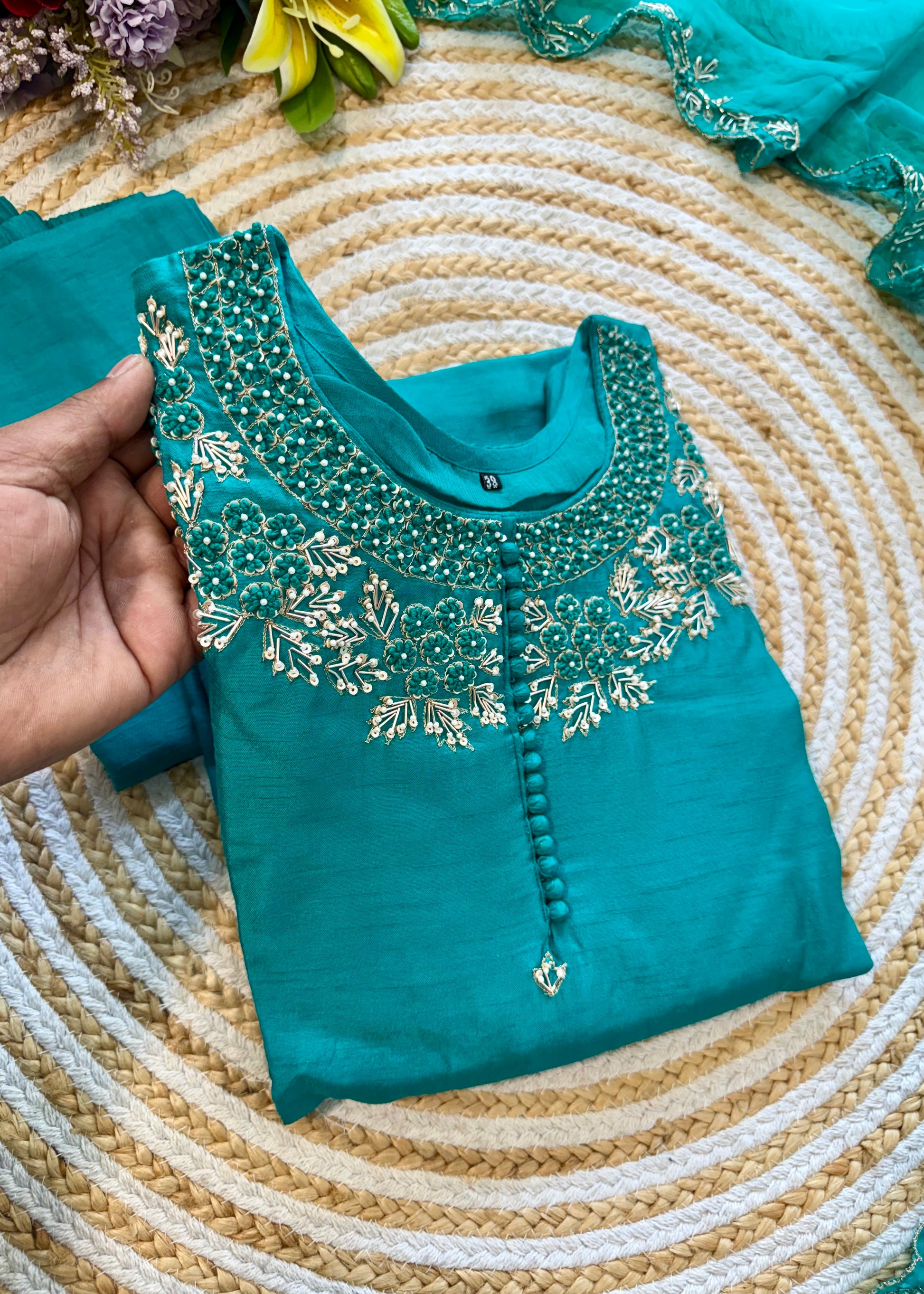 "Sifar" Tissue silk kurti with heavy handwork set