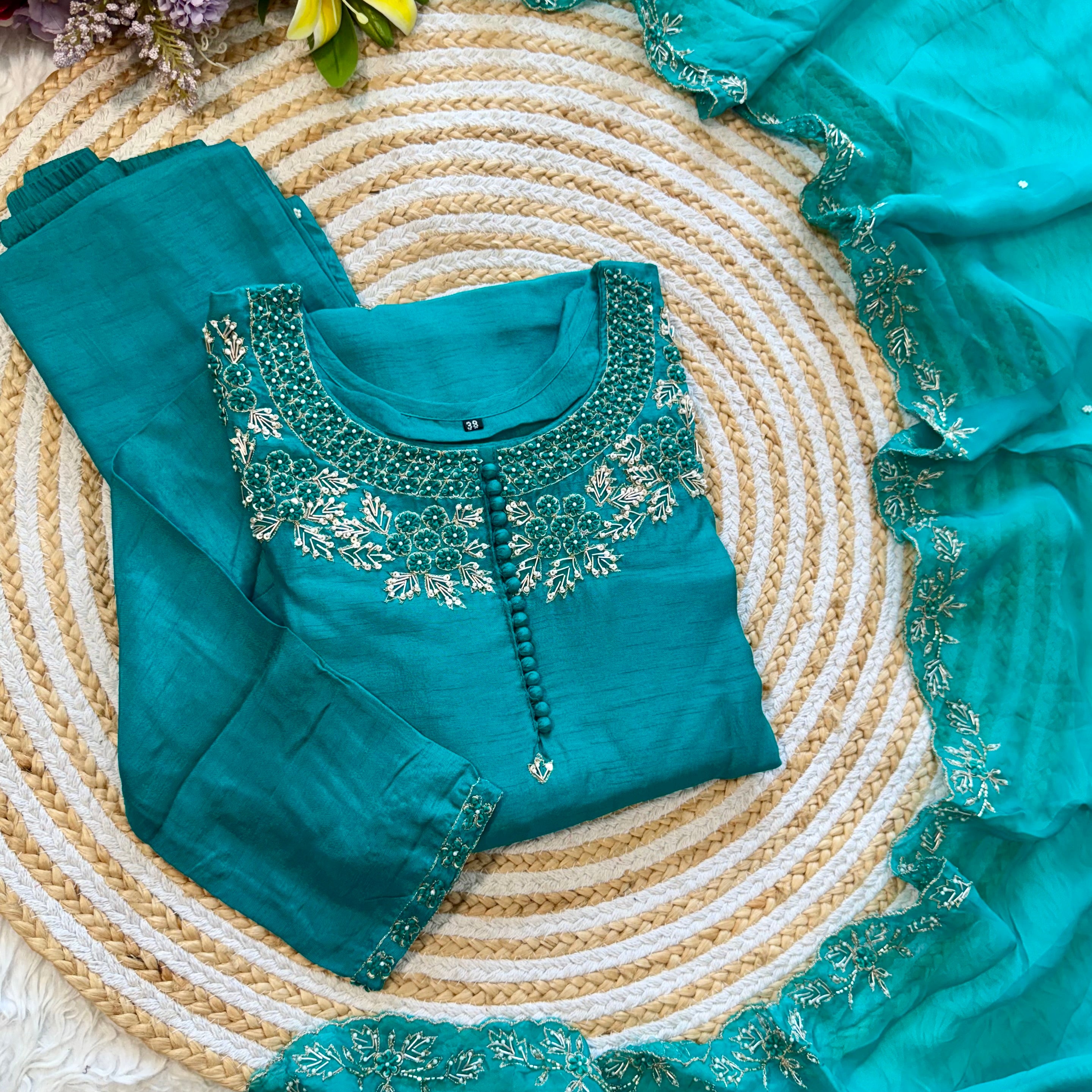 "Sifar" Tissue silk kurti with heavy handwork set