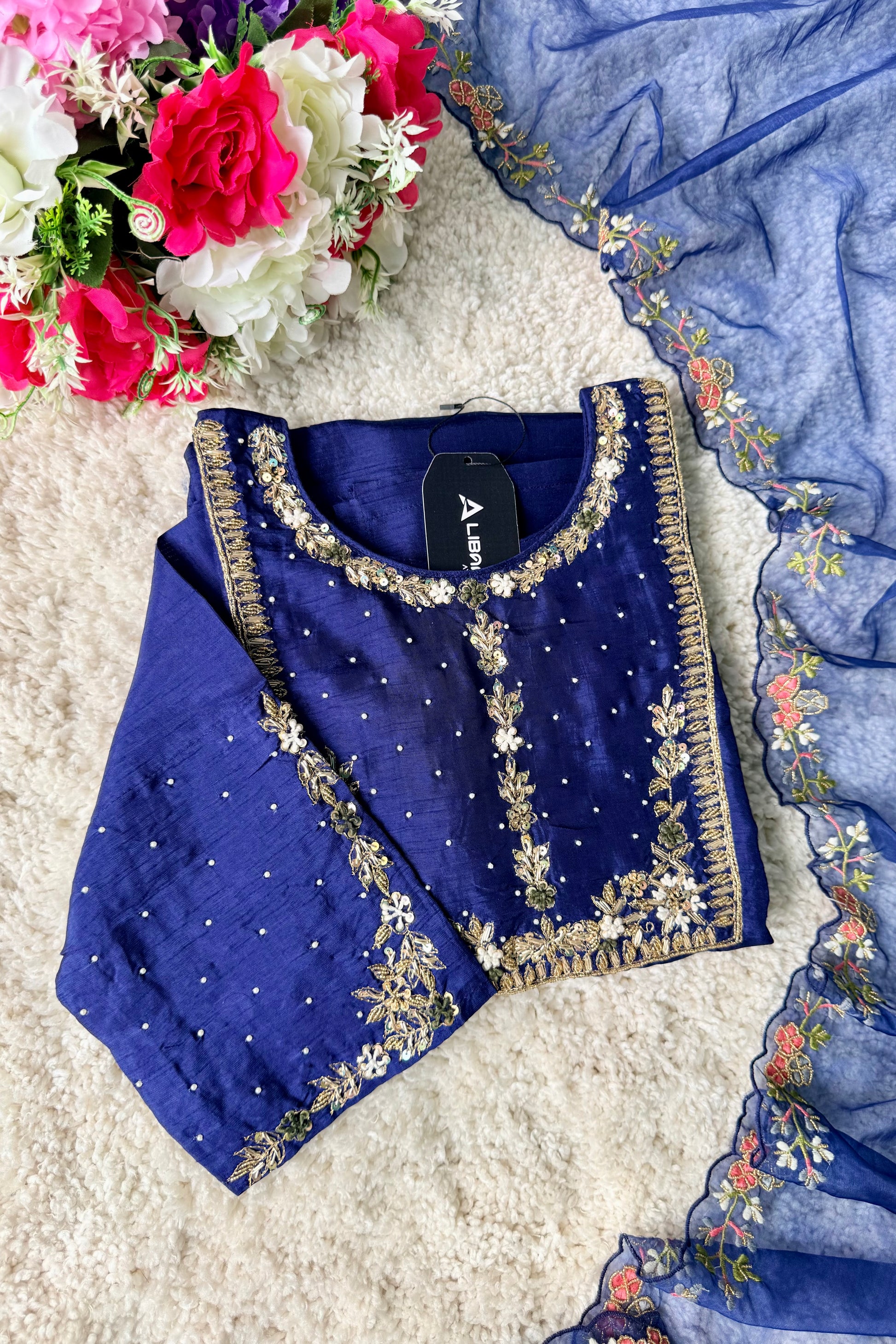 “ALKA” A very beautiful Blue piece with zardozi & zari handwork set