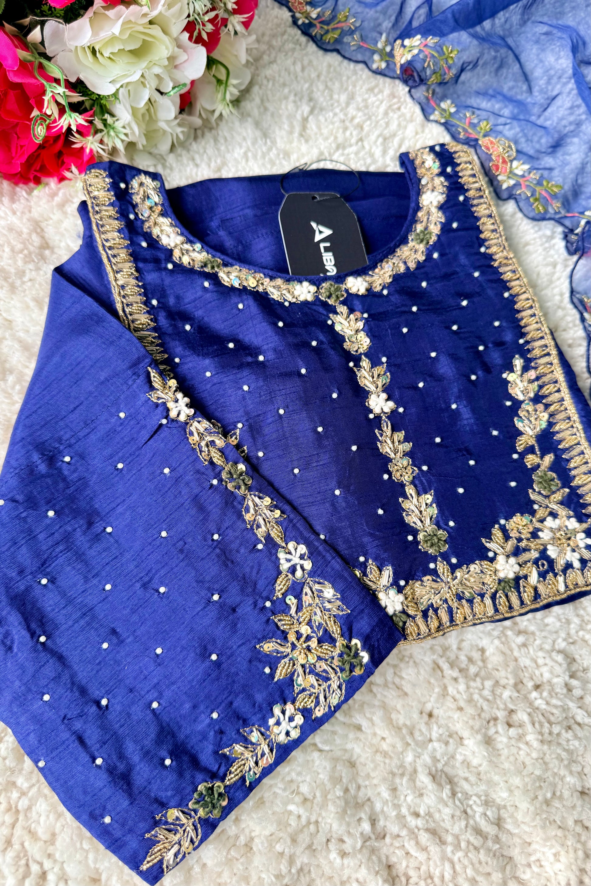 “ALKA” A very beautiful Blue piece with zardozi & zari handwork set