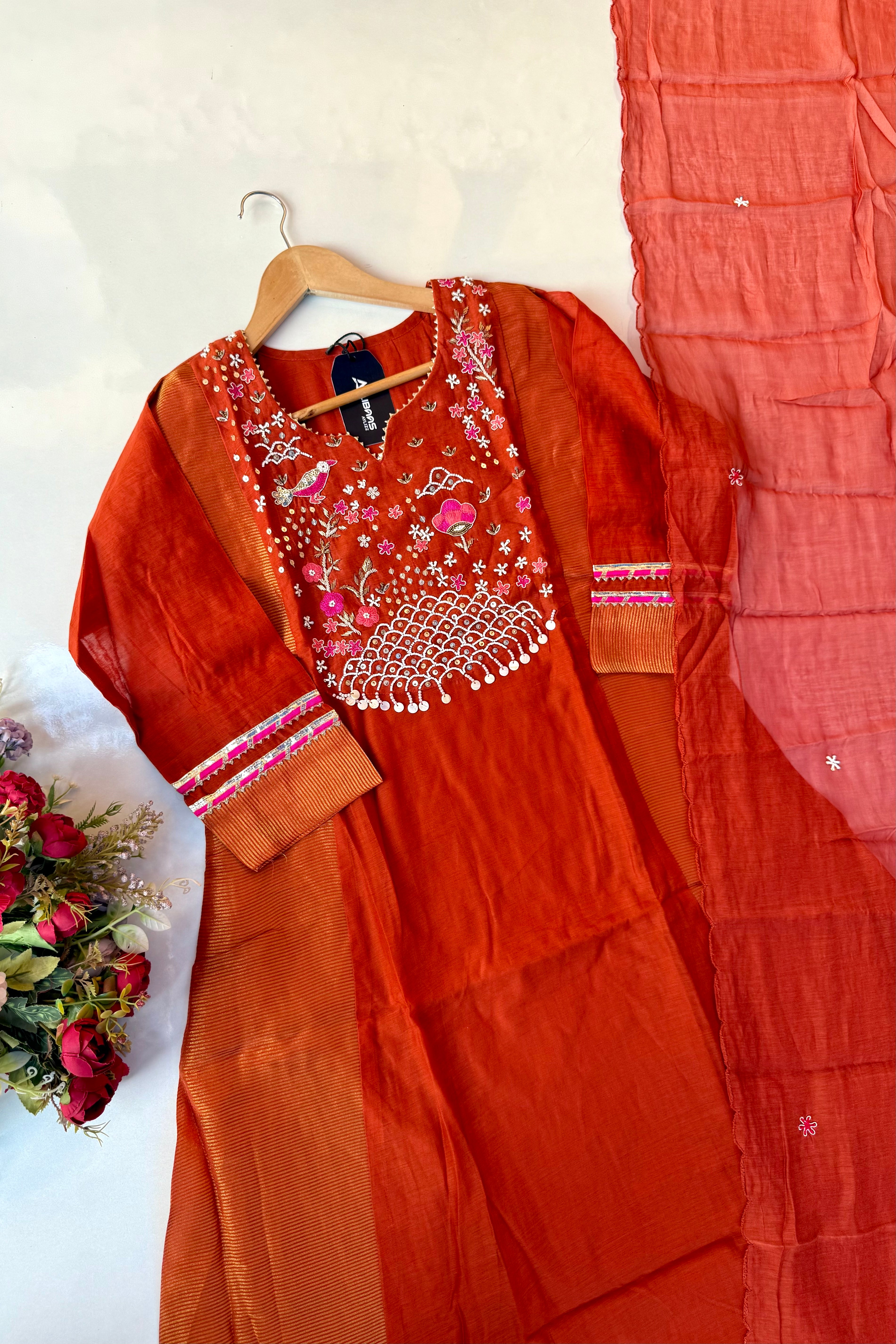 “Ishani” Premium Mul Chanderi A line Anarkali Kurta Set
