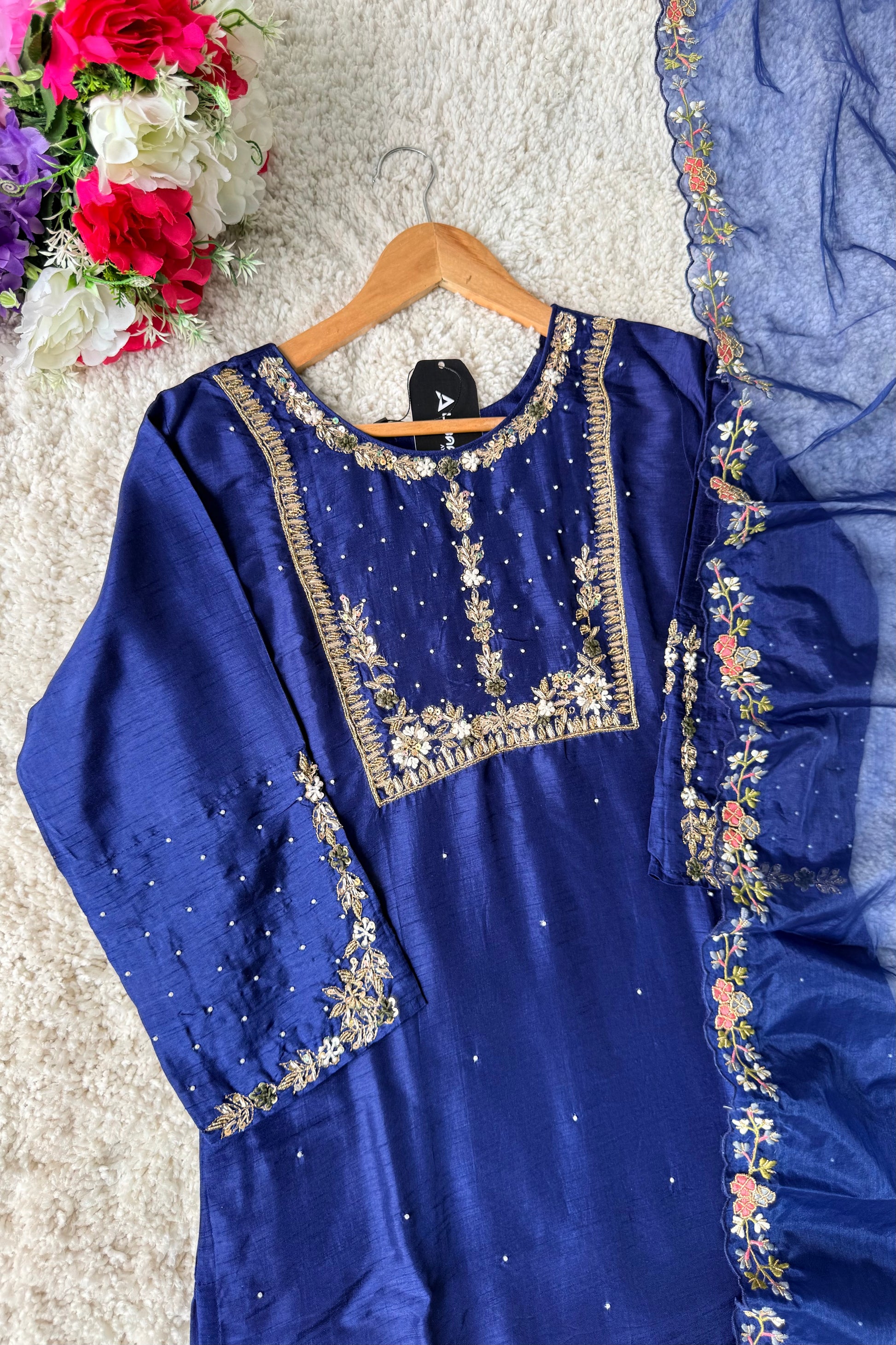 “ALKA” A very beautiful Blue piece with zardozi & zari handwork set