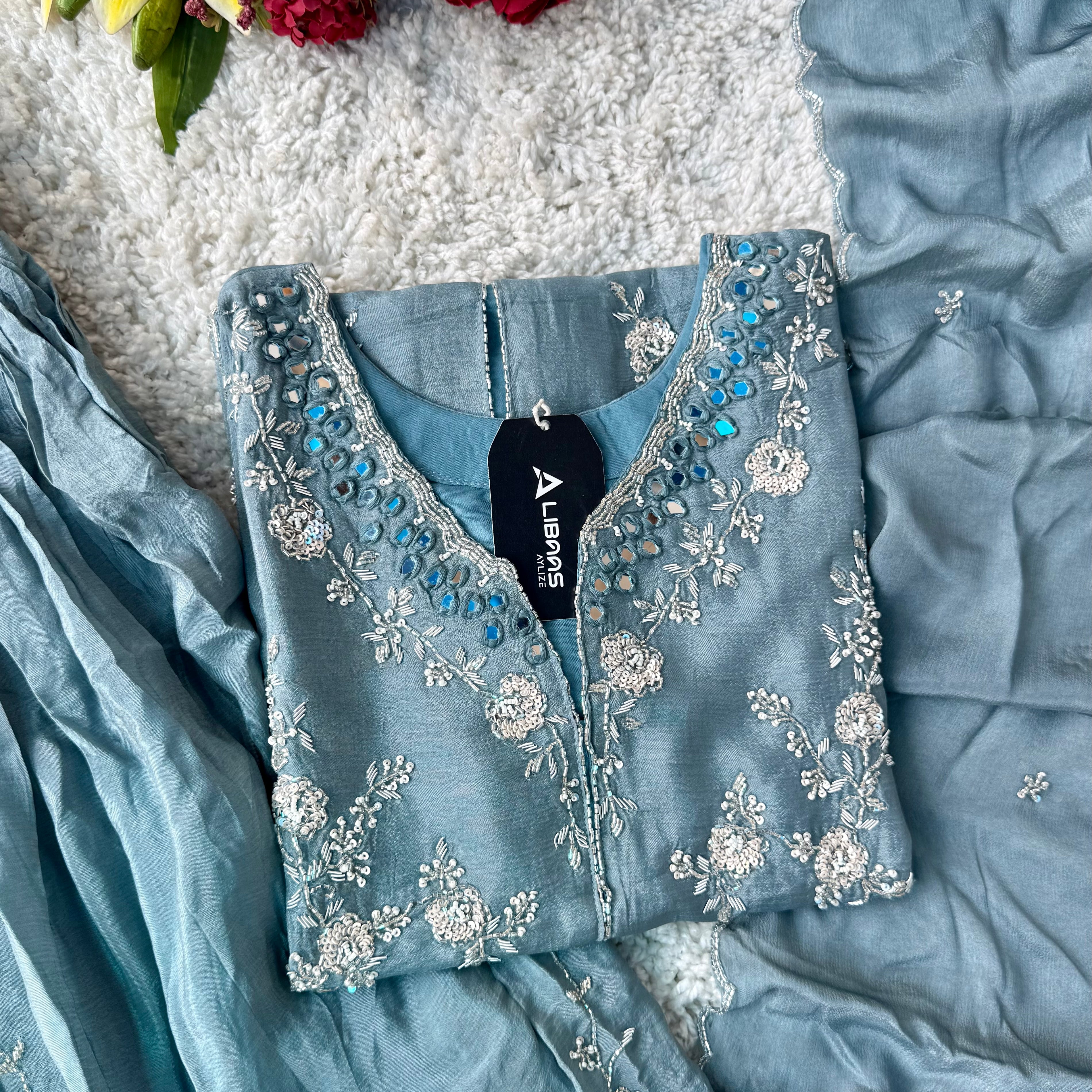 ✨Ruby - Premium Chinnon Slit Kurti Sharara set