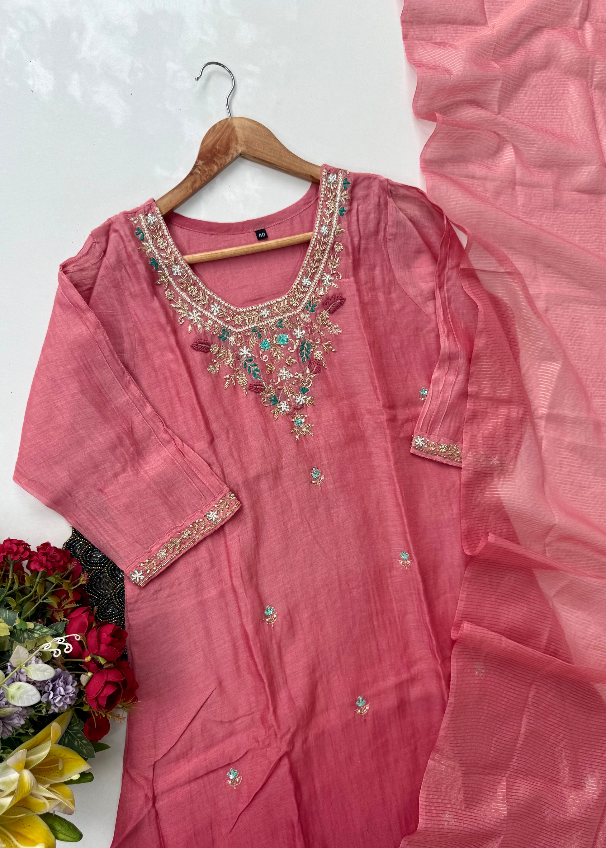 “Ruby” party wear Mul Chanderi Aline ombre kurta set 🛍️