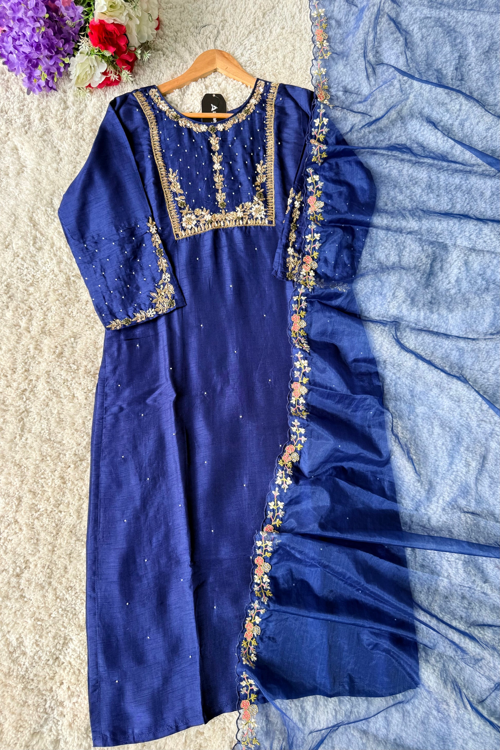 “ALKA” A very beautiful Blue piece with zardozi & zari handwork set