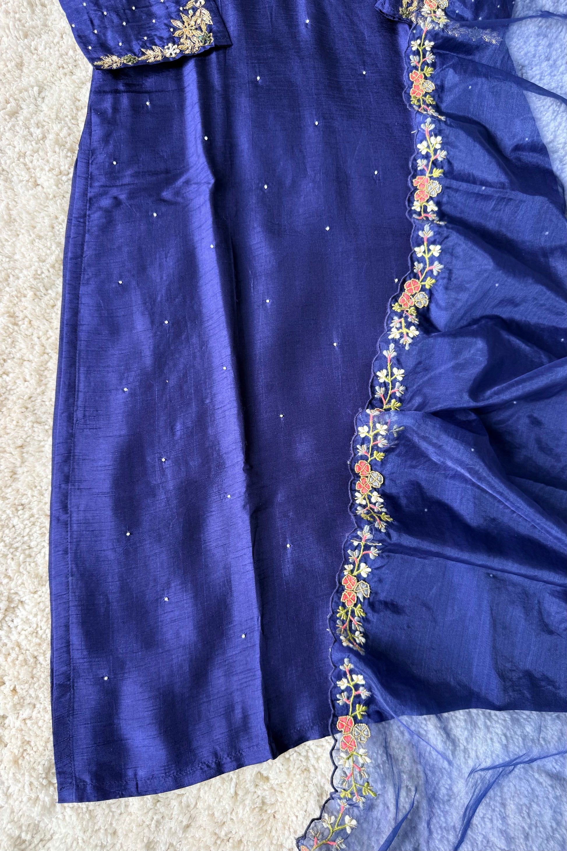 “ALKA” A very beautiful Blue piece with zardozi & zari handwork set