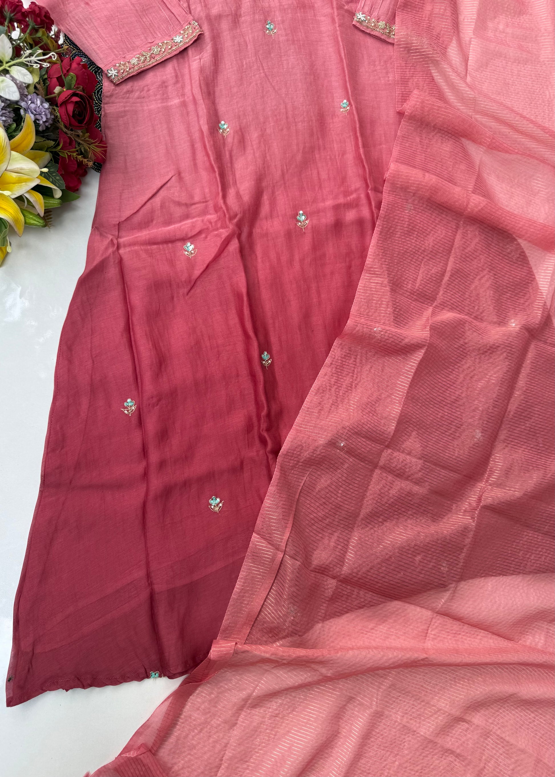 “Ruby” party wear Mul Chanderi Aline ombre kurta set 🛍️