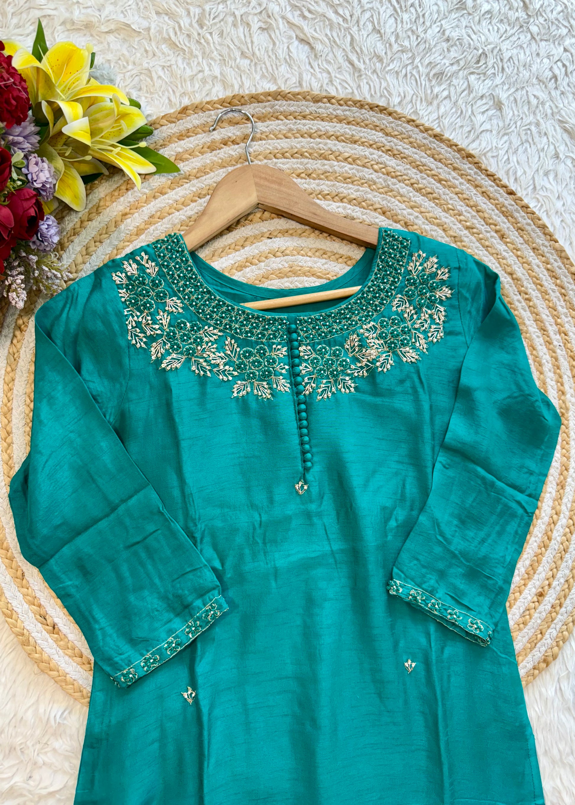 "Sifar" Tissue silk kurti with heavy handwork set