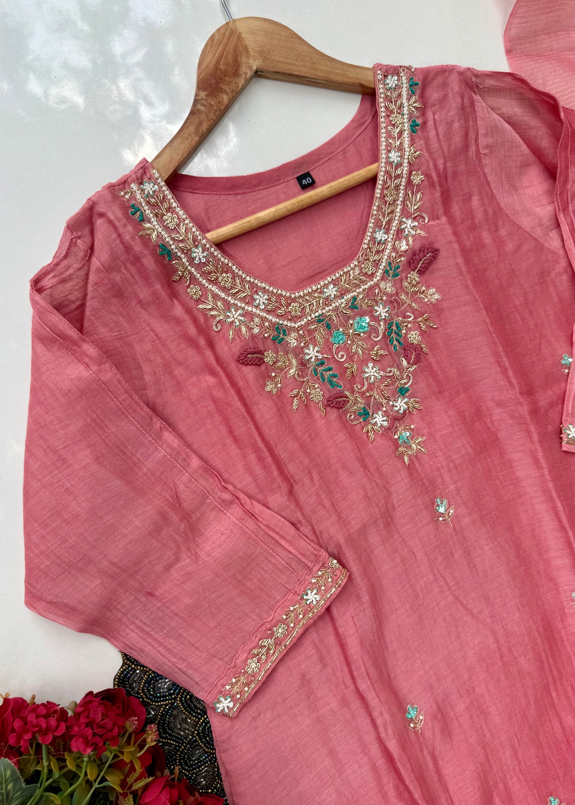 “Ruby” party wear Mul Chanderi Aline ombre kurta set 🛍️
