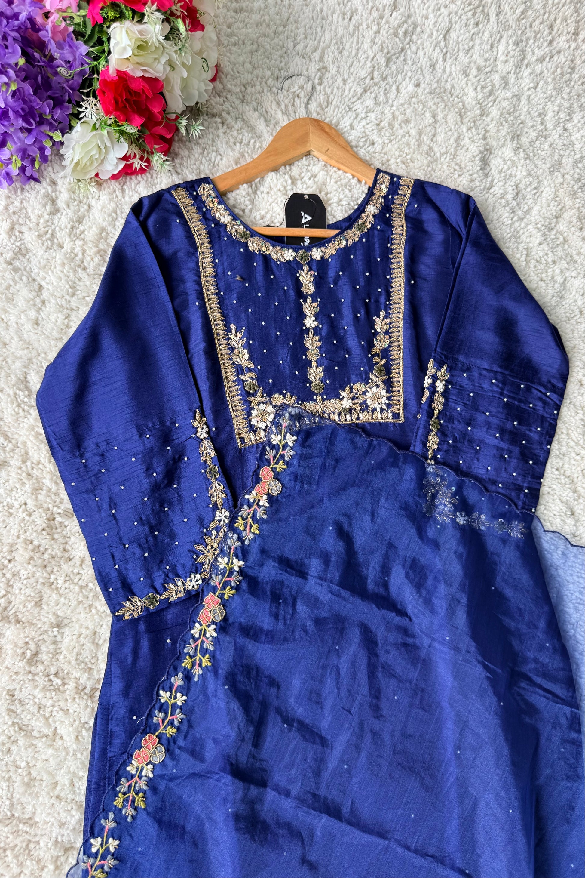 “ALKA” A very beautiful Blue piece with zardozi & zari handwork set