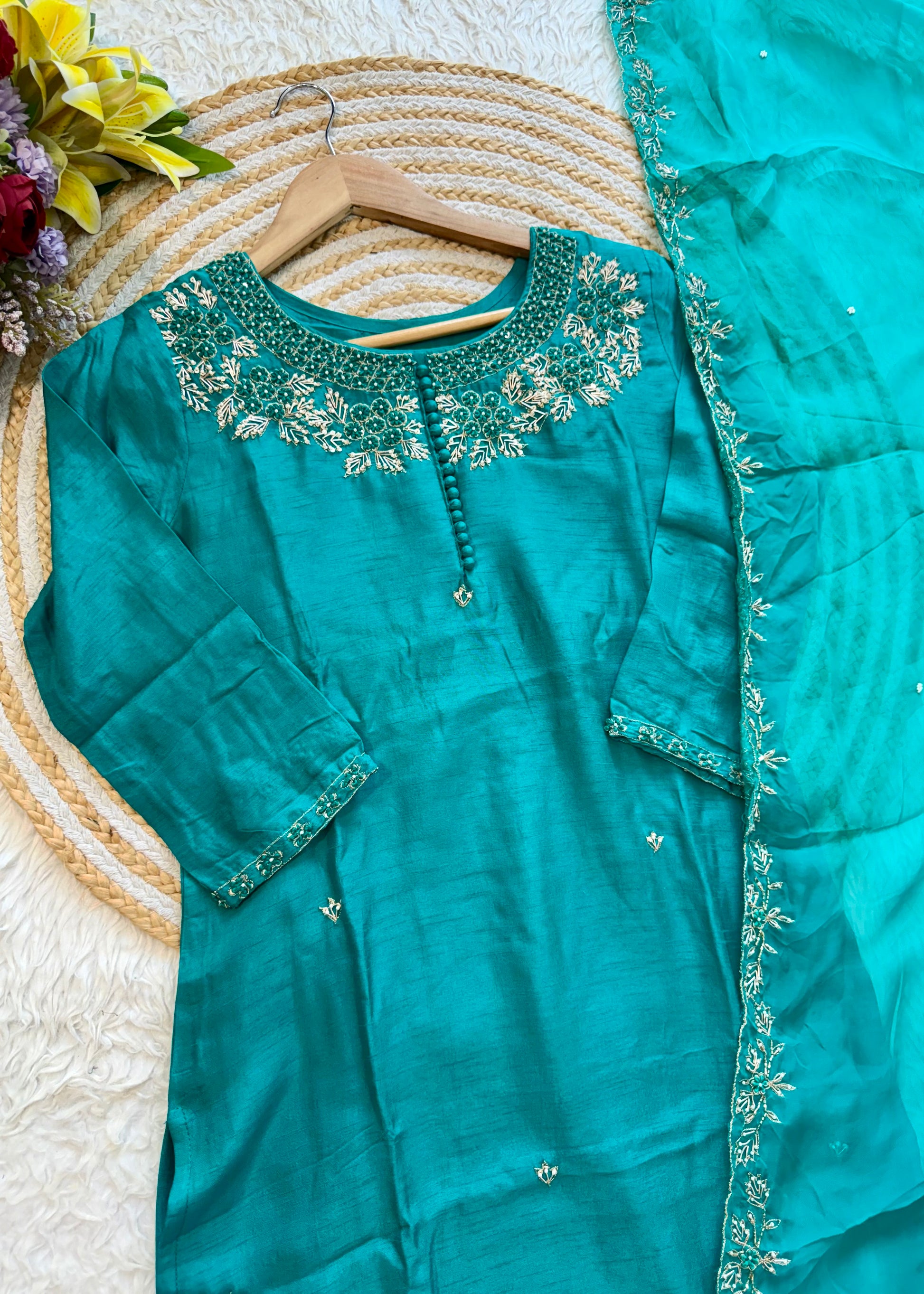 "Sifar" Tissue silk kurti with heavy handwork set