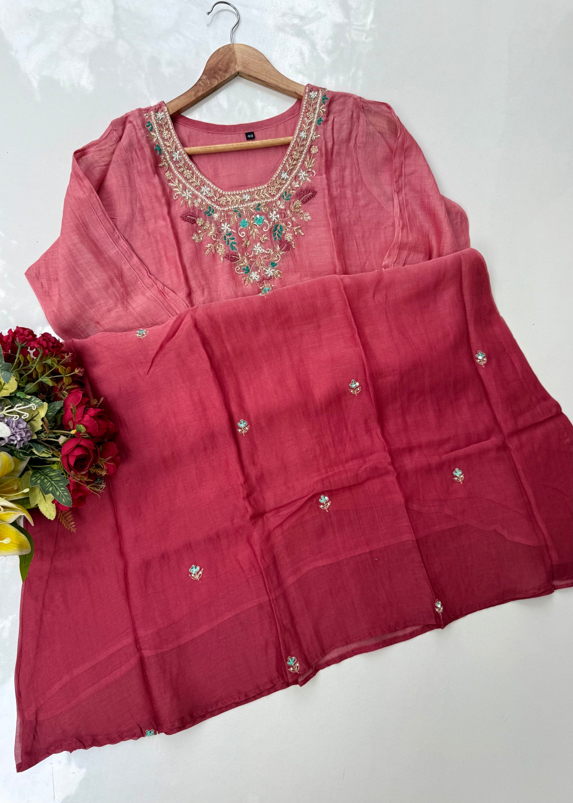 “Ruby” party wear Mul Chanderi Aline ombre kurta set 🛍️