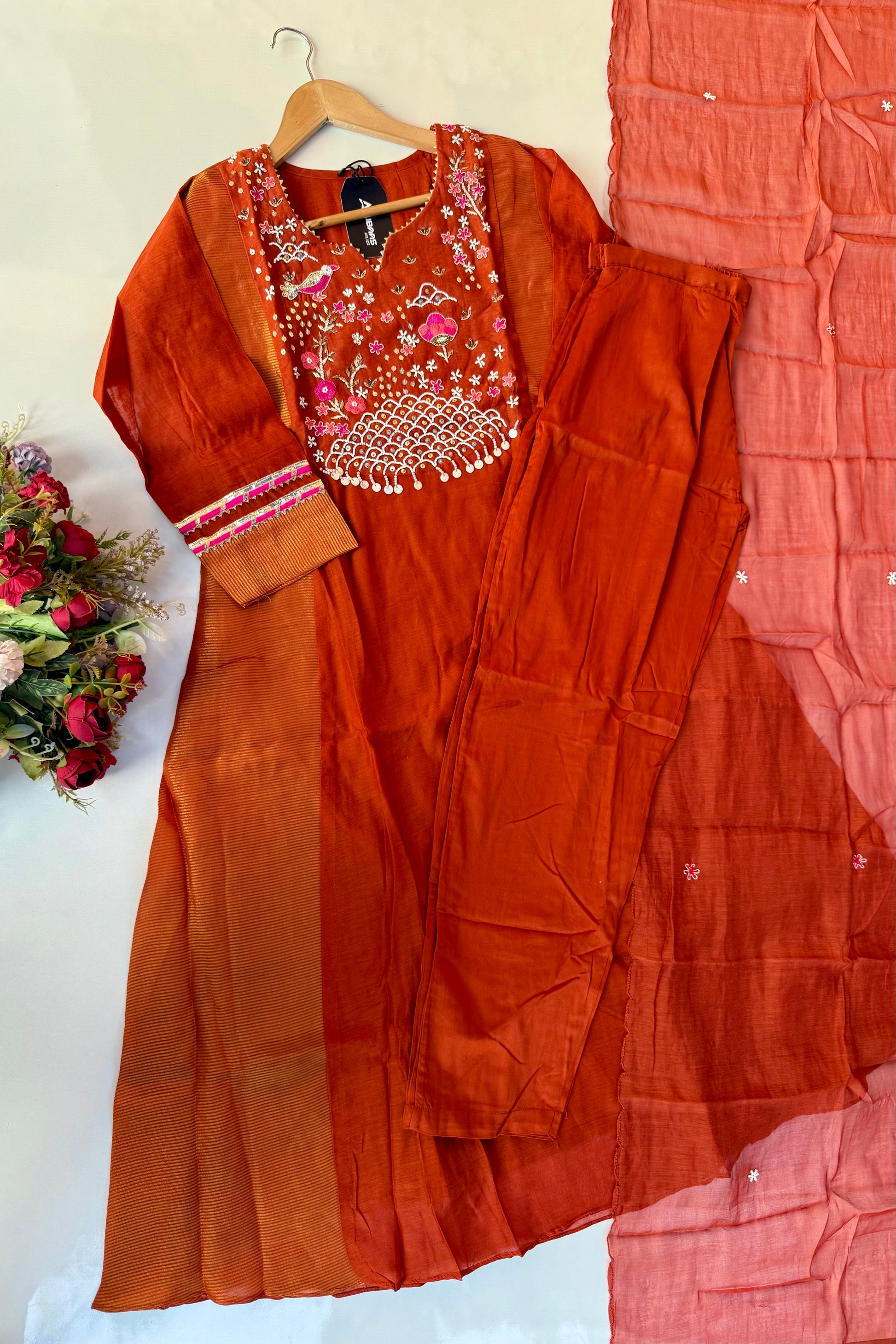 “Ishani” Premium Mul Chanderi A line Anarkali Kurta Set