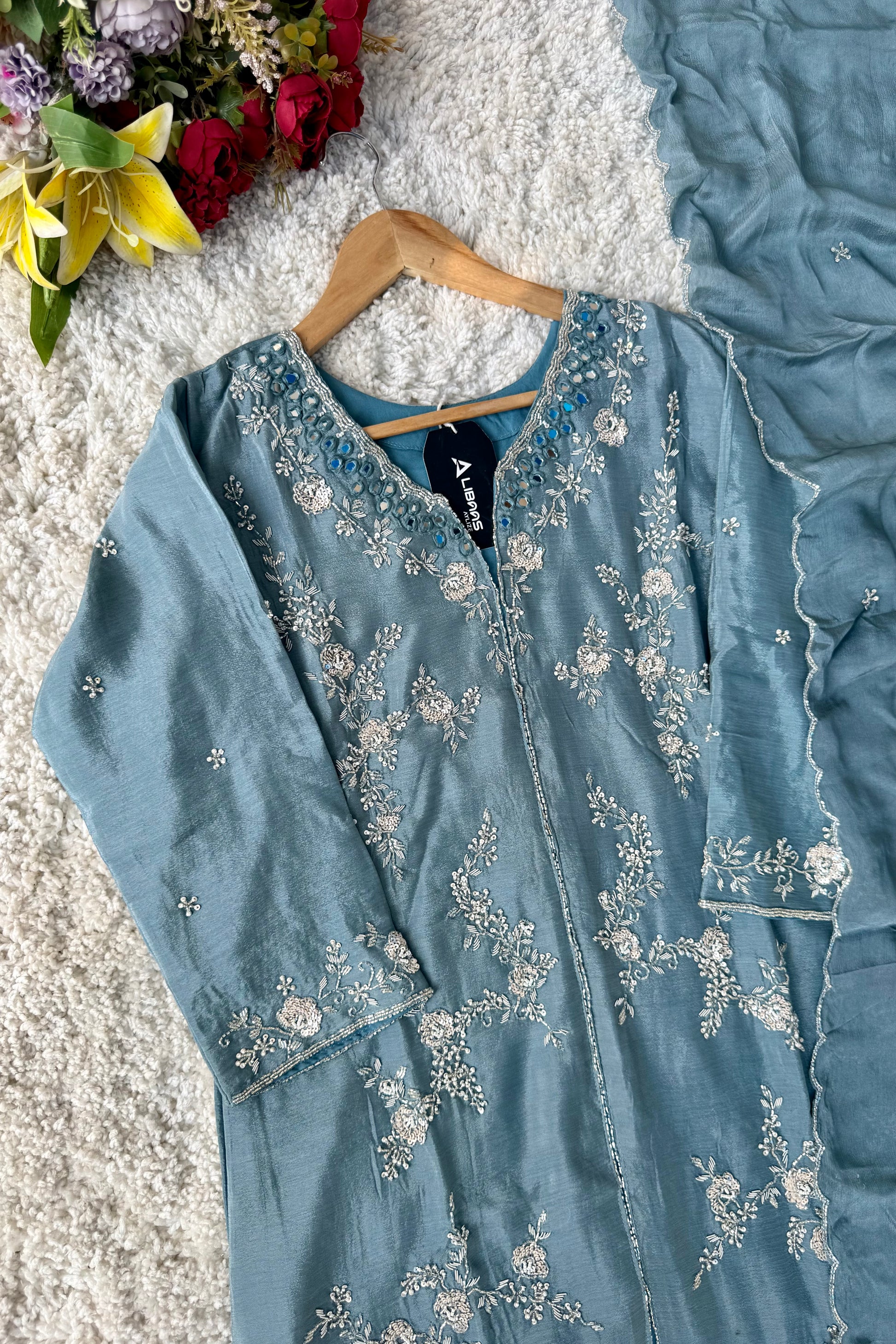 ✨Ruby - Premium Chinnon Slit Kurti Sharara set