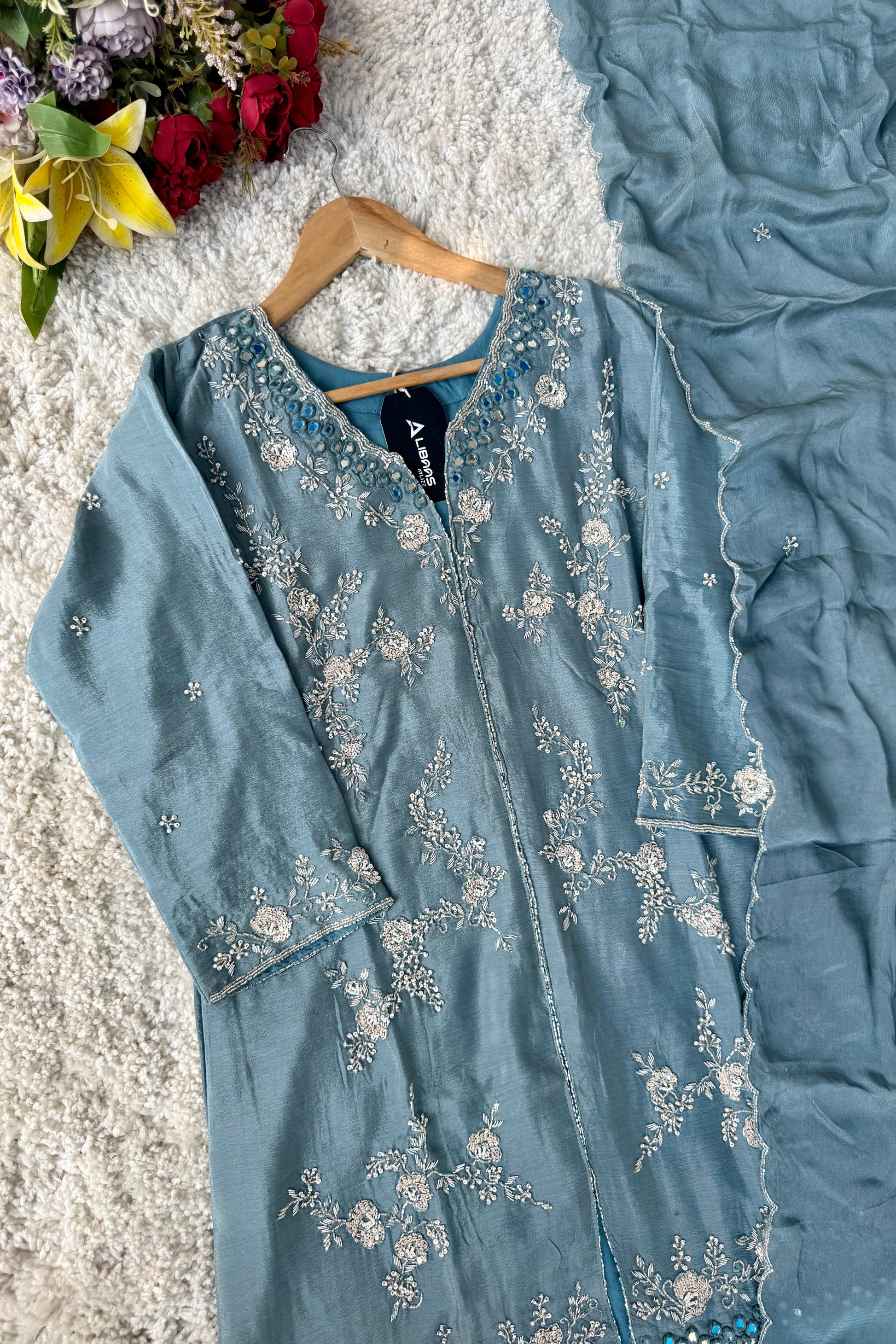 ✨Ruby - Premium Chinnon Slit Kurti Sharara set