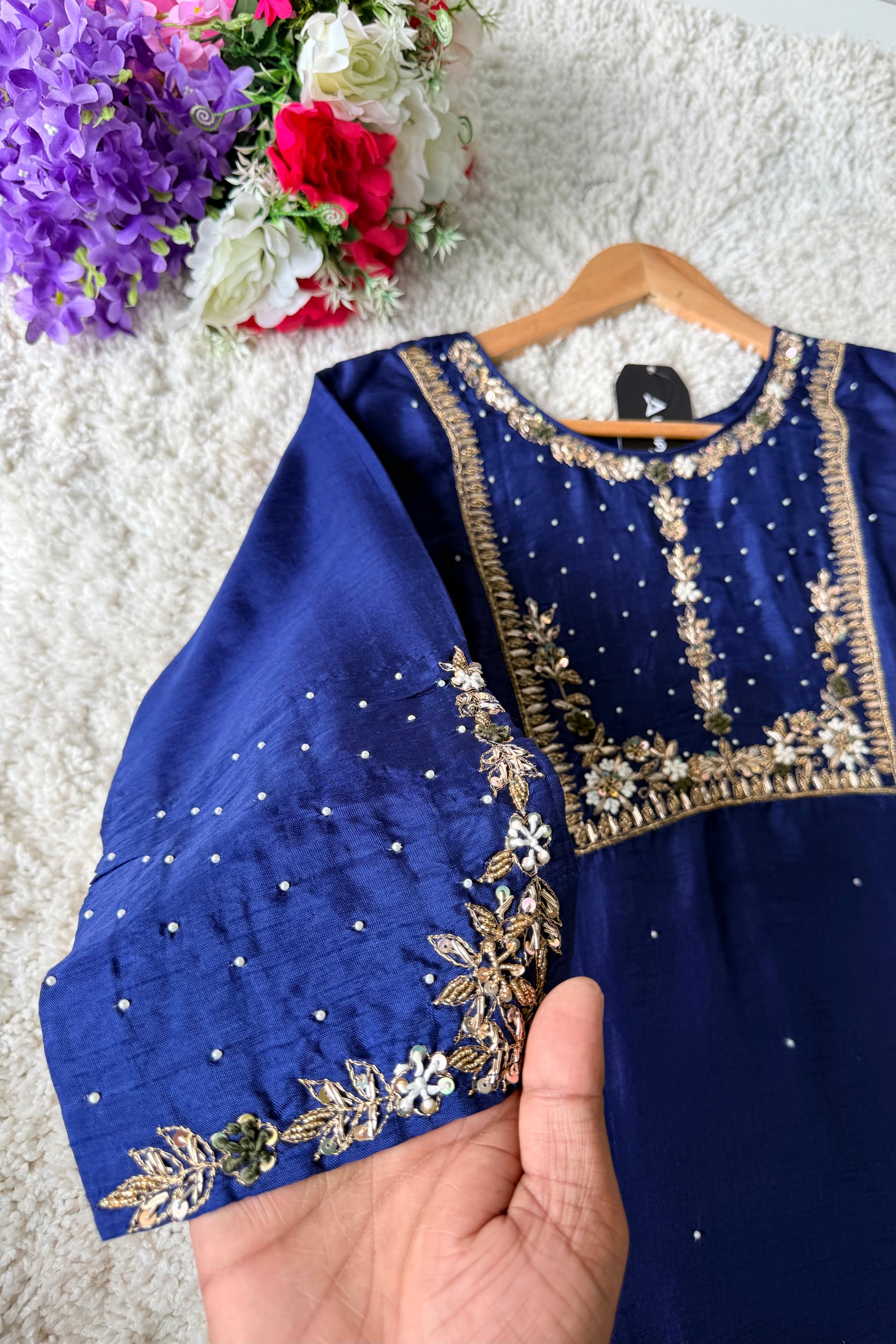 “ALKA” A very beautiful Blue piece with zardozi & zari handwork set