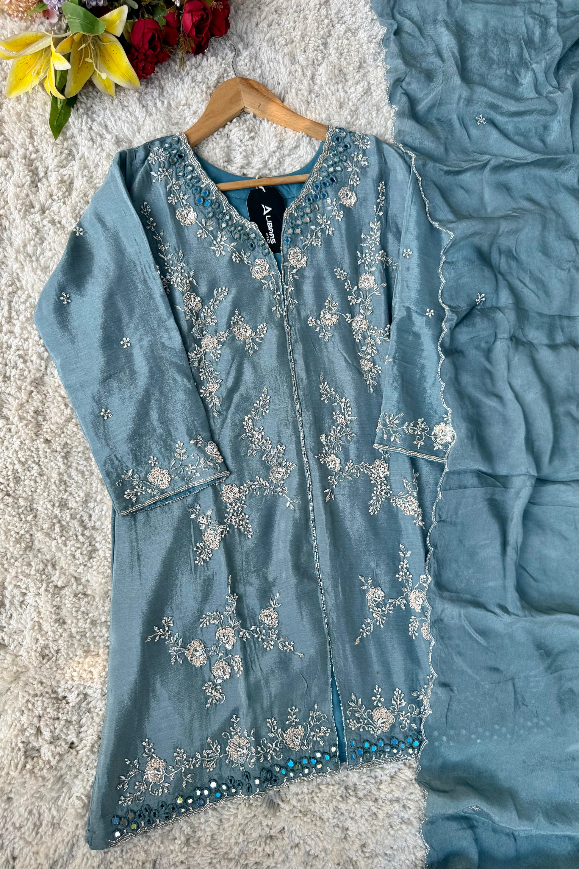 ✨Ruby - Premium Chinnon Slit Kurti Sharara set