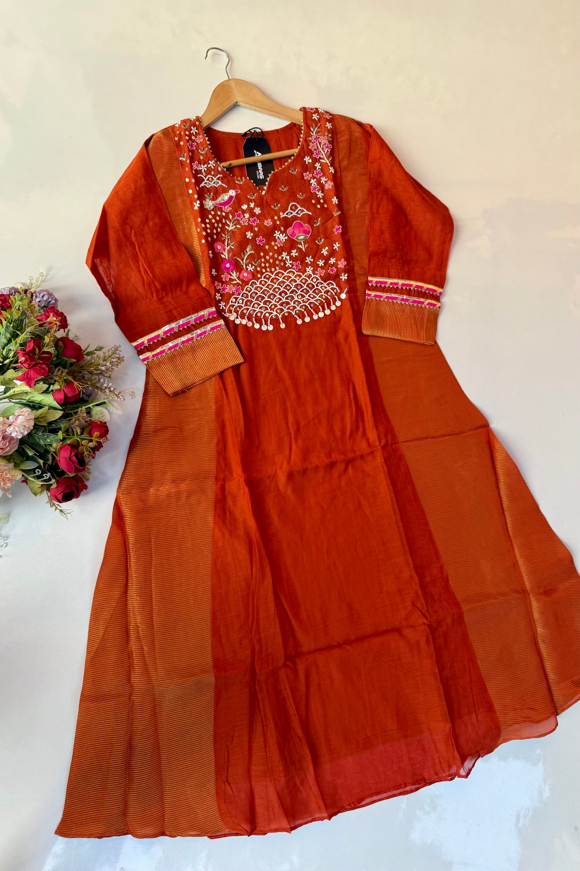 “Ishani” Premium Mul Chanderi A line Anarkali Kurta Set