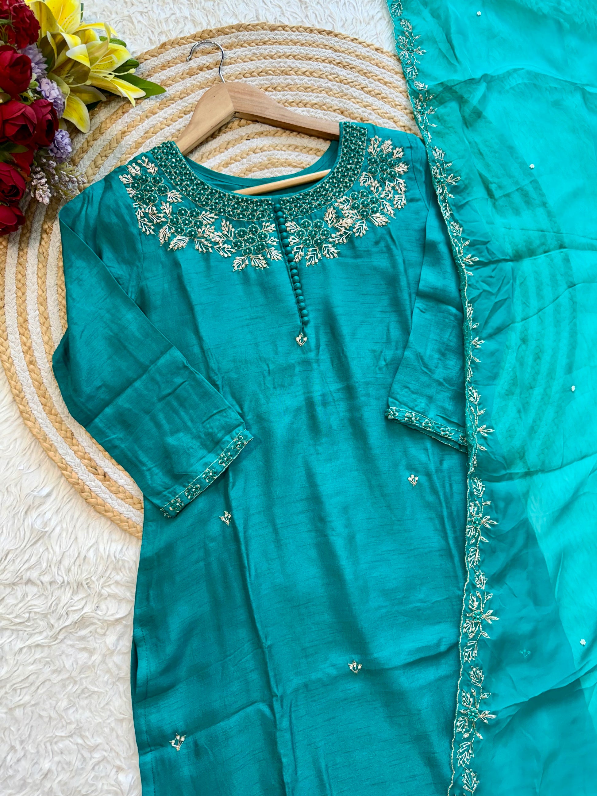 "Sifar" Tissue silk kurti with heavy handwork set