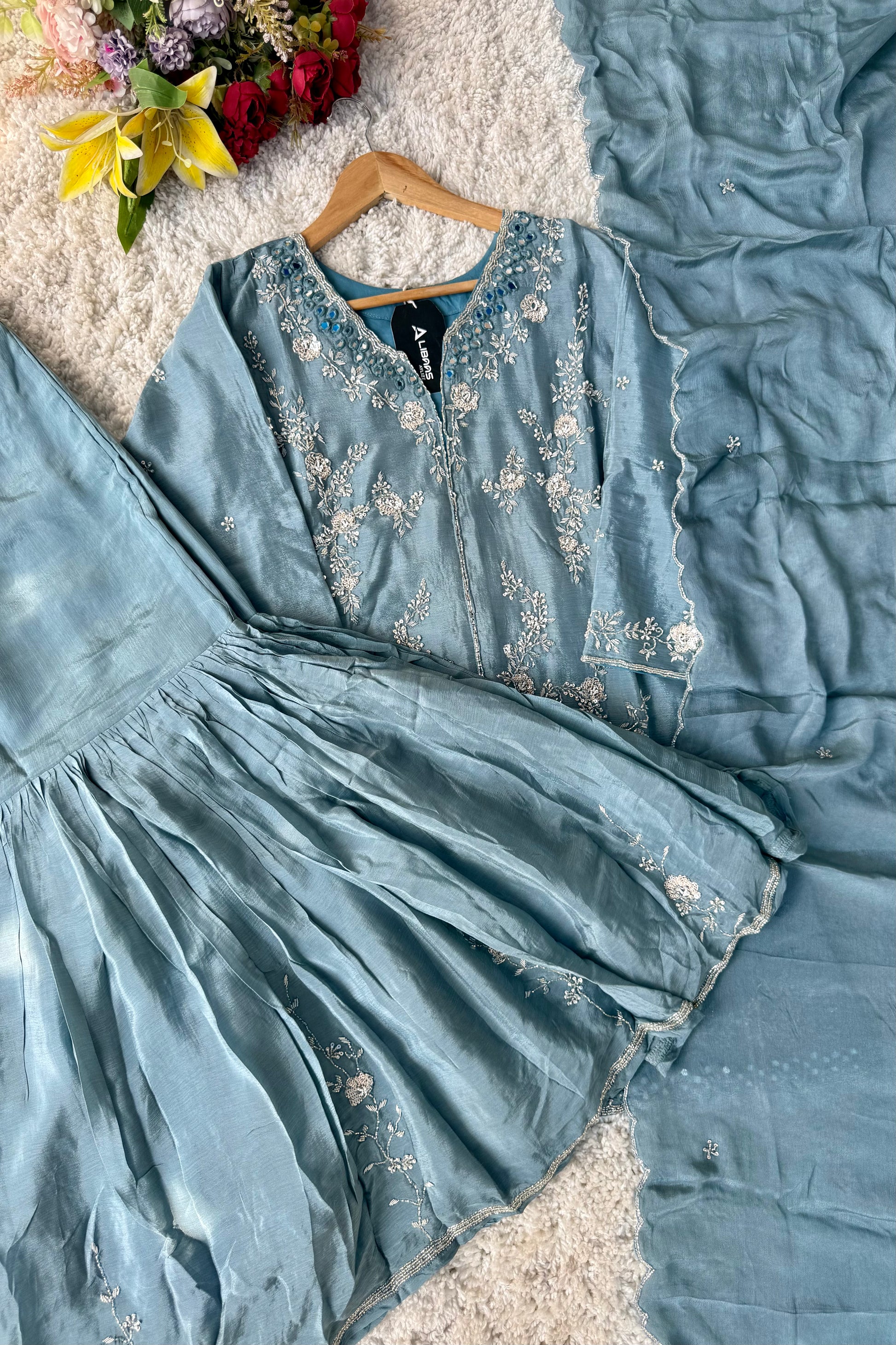 ✨Ruby - Premium Chinnon Slit Kurti Sharara set