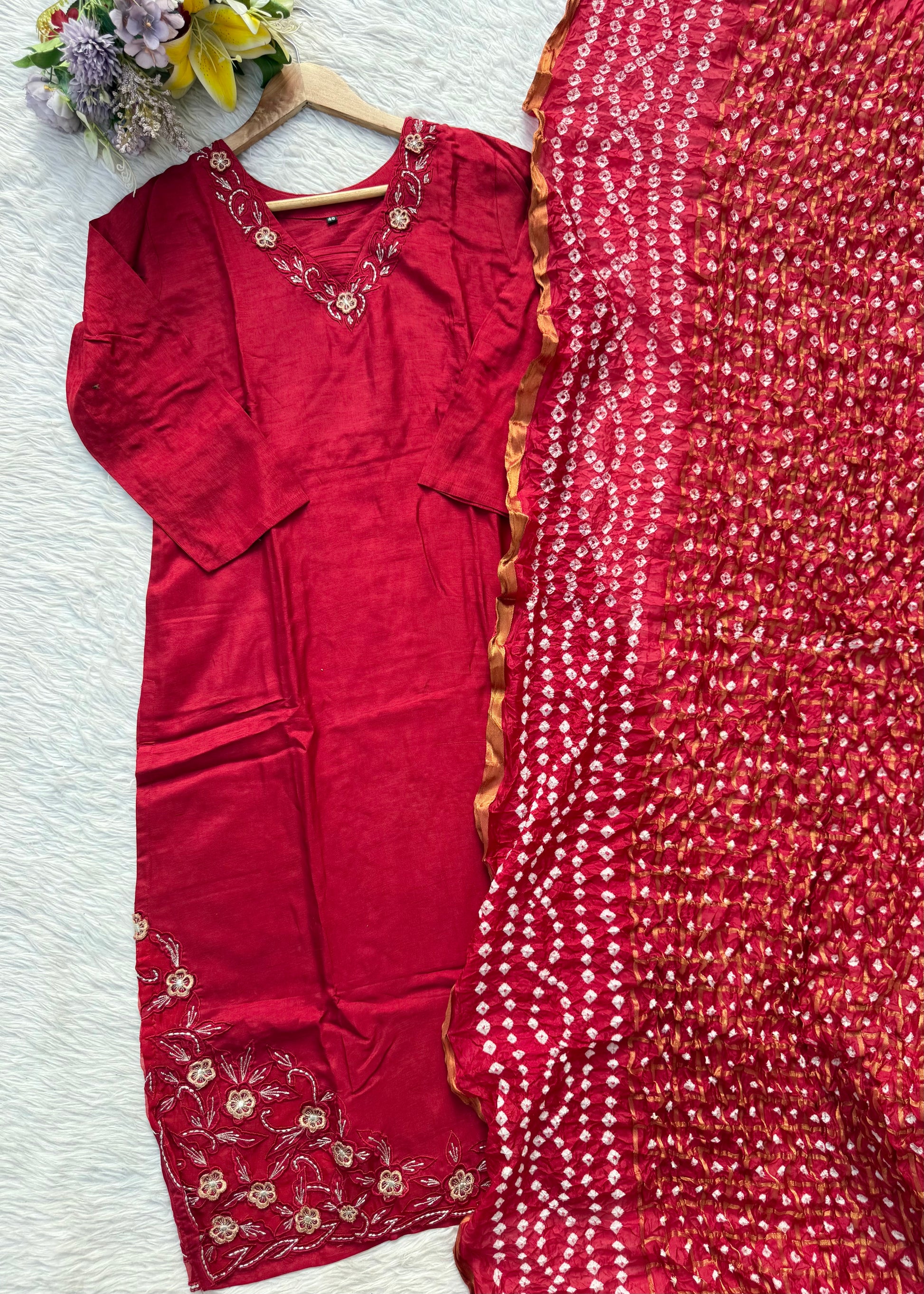 “ROWAN” Premium dola silk daman work maroon suit set