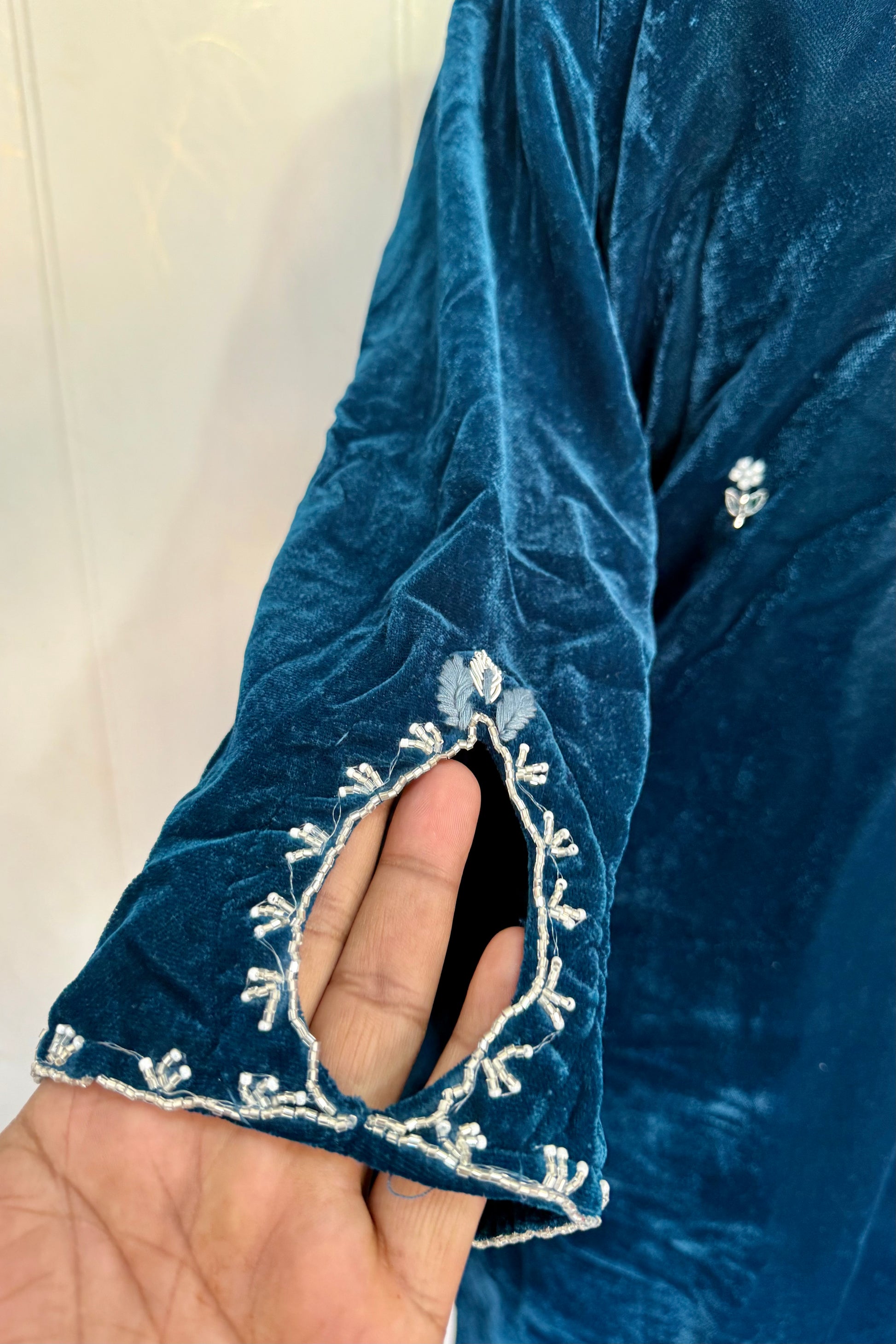 “Kiara” Peacock blue heavy velvet suit set