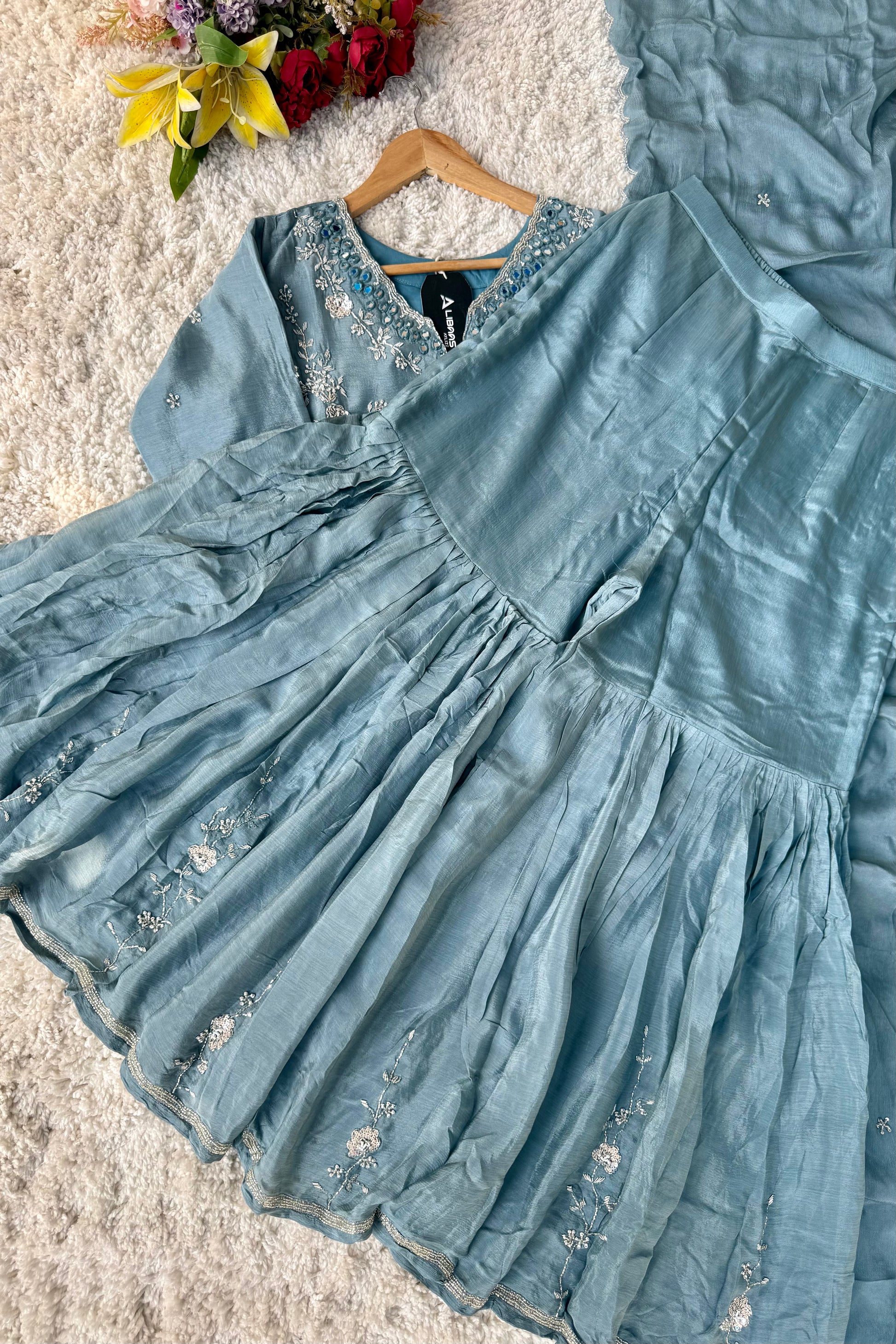 ✨Ruby - Premium Chinnon Slit Kurti Sharara set