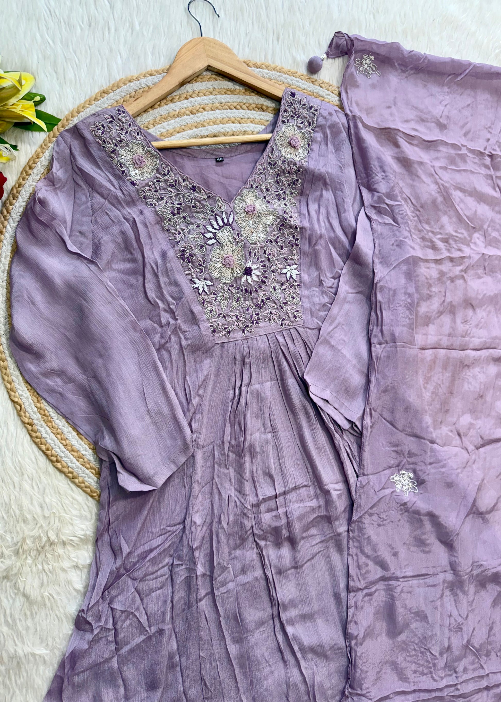 “OLIVIA” Handcrafted Chinnon a line anarkali dress 🛍️