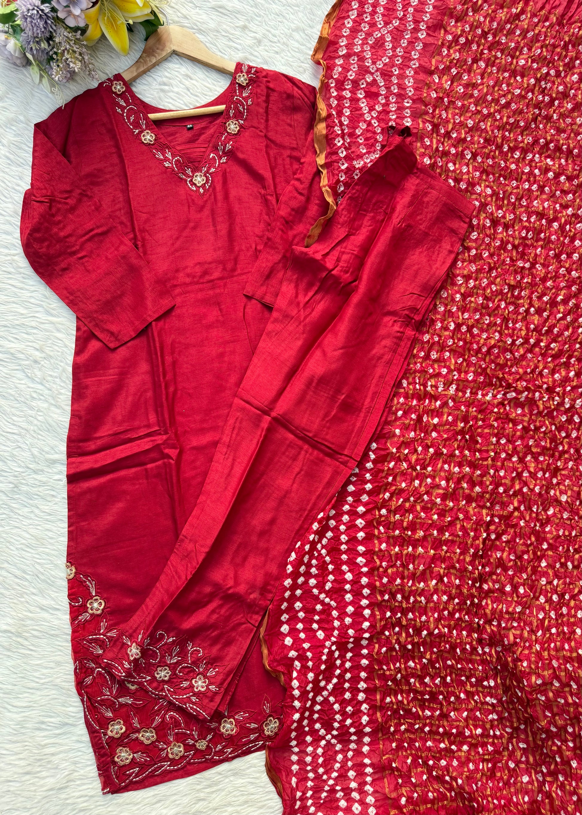 “ROWAN” Premium dola silk daman work maroon suit set