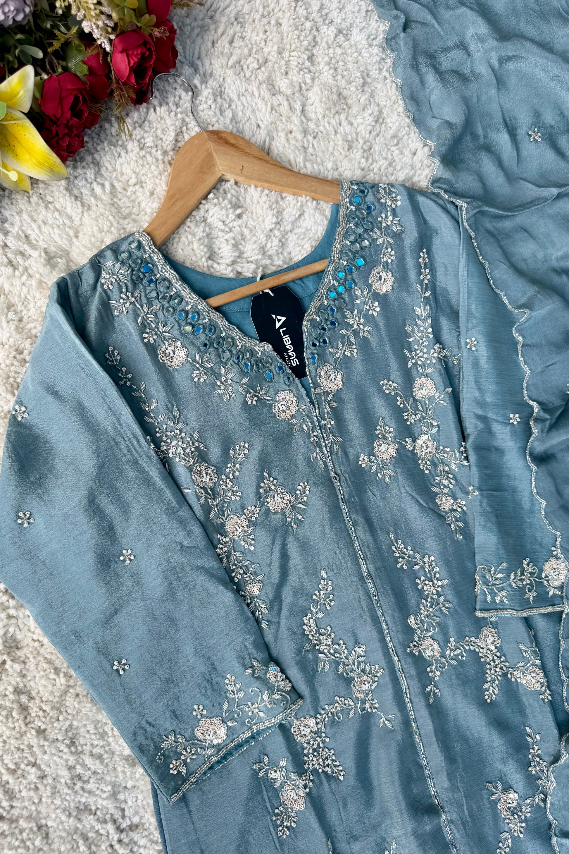 ✨Ruby - Premium Chinnon Slit Kurti Sharara set