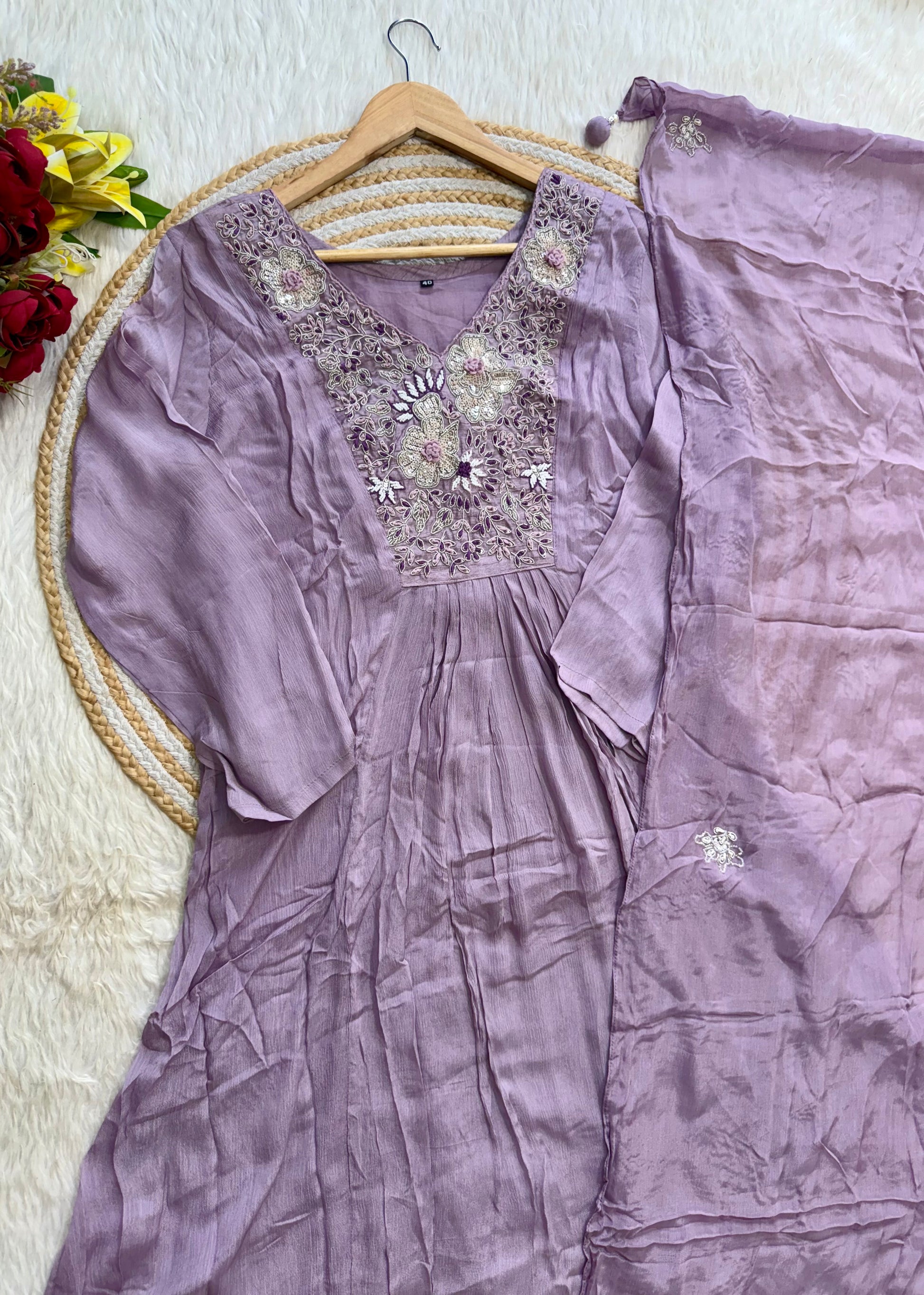 “OLIVIA” Handcrafted Chinnon a line anarkali dress 🛍️