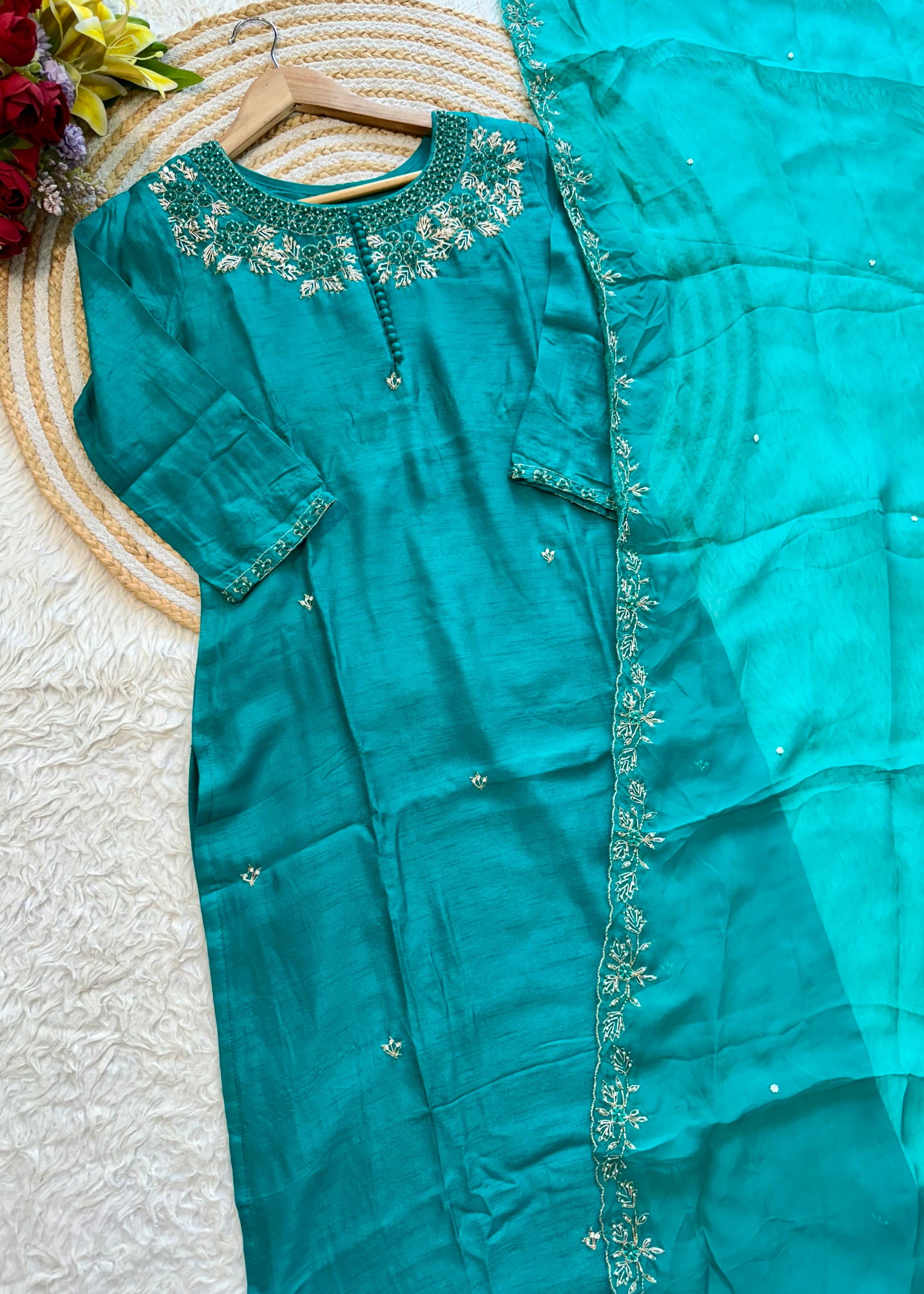 "Sifar" Tissue silk kurti with heavy handwork set